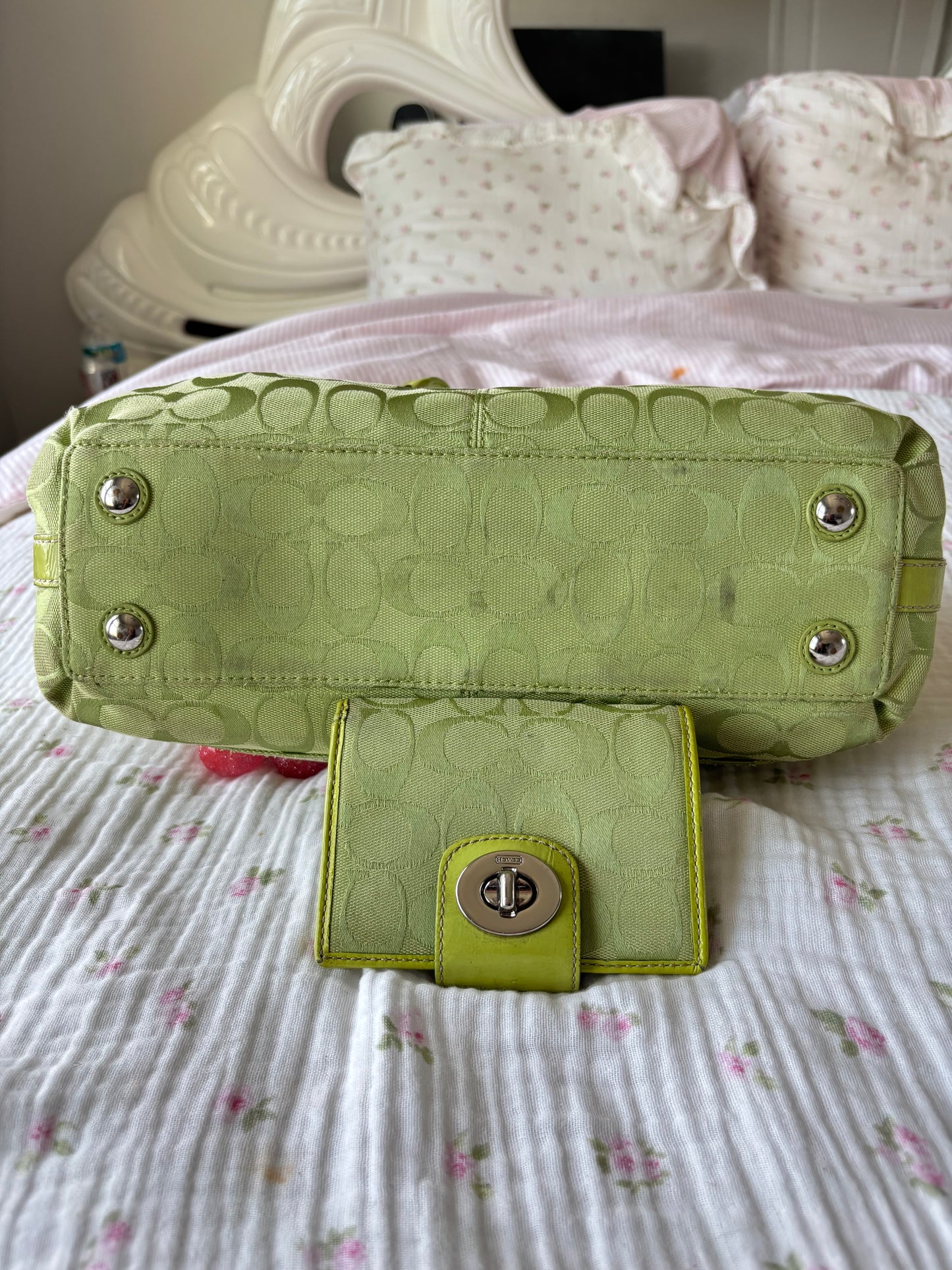 Rare lime green coach bag and wallet set