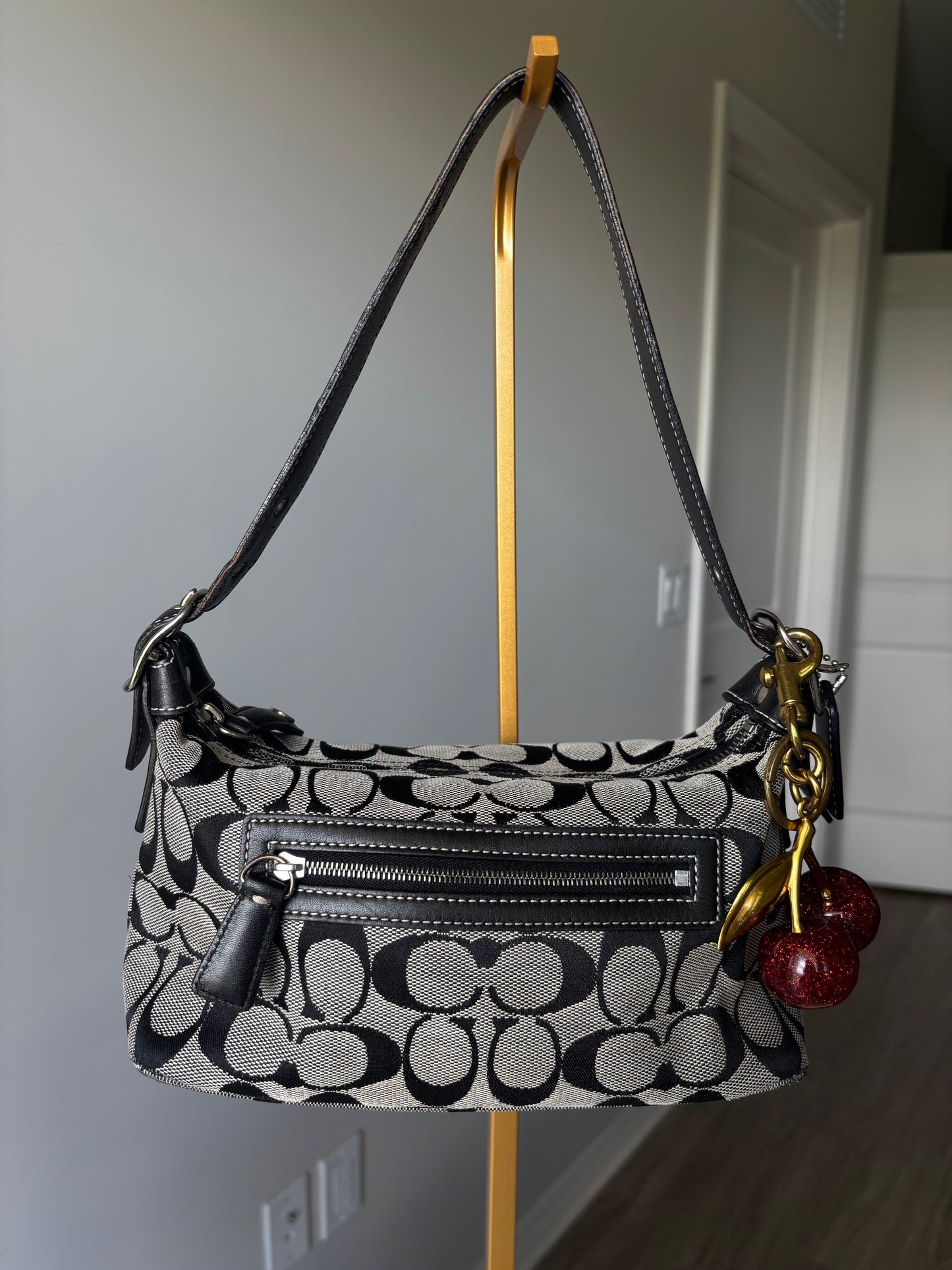 Grey mongram coach small shoulder bag