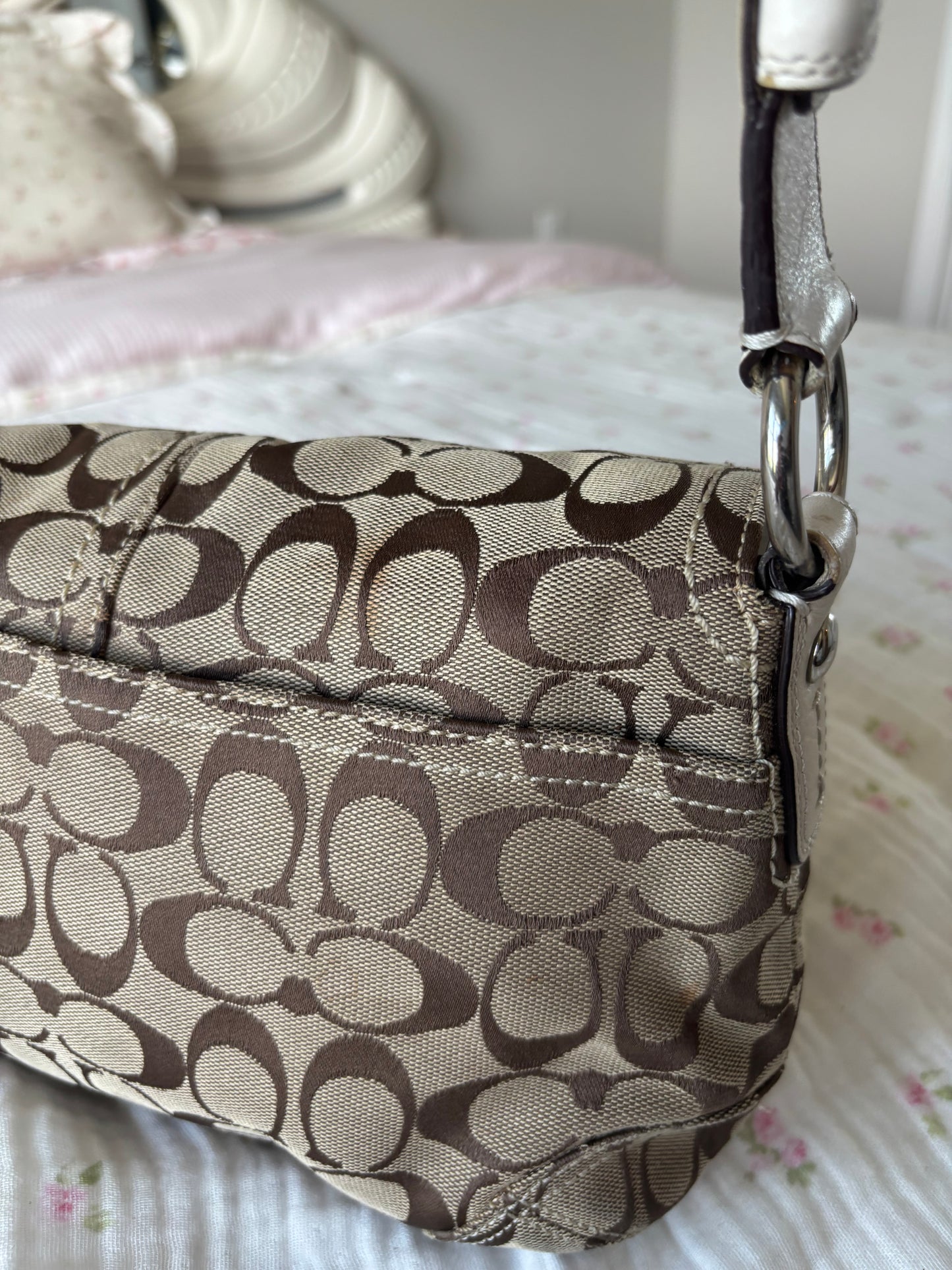 White mongram coach soho shoulder bag