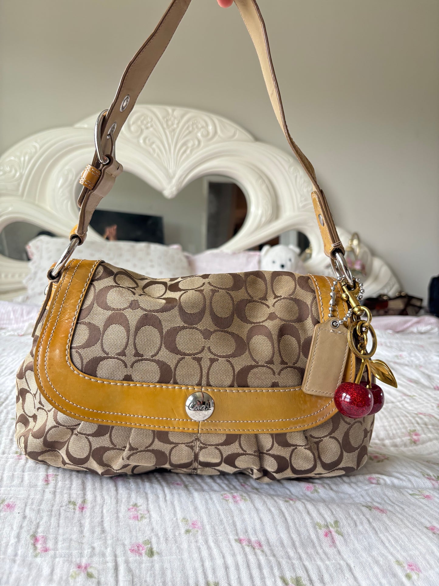 Vintage Coach Signature Shoulder Bag + Matching Wallet Set