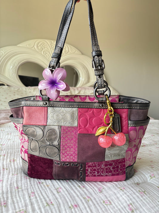 Pink patchwork coach tote bag