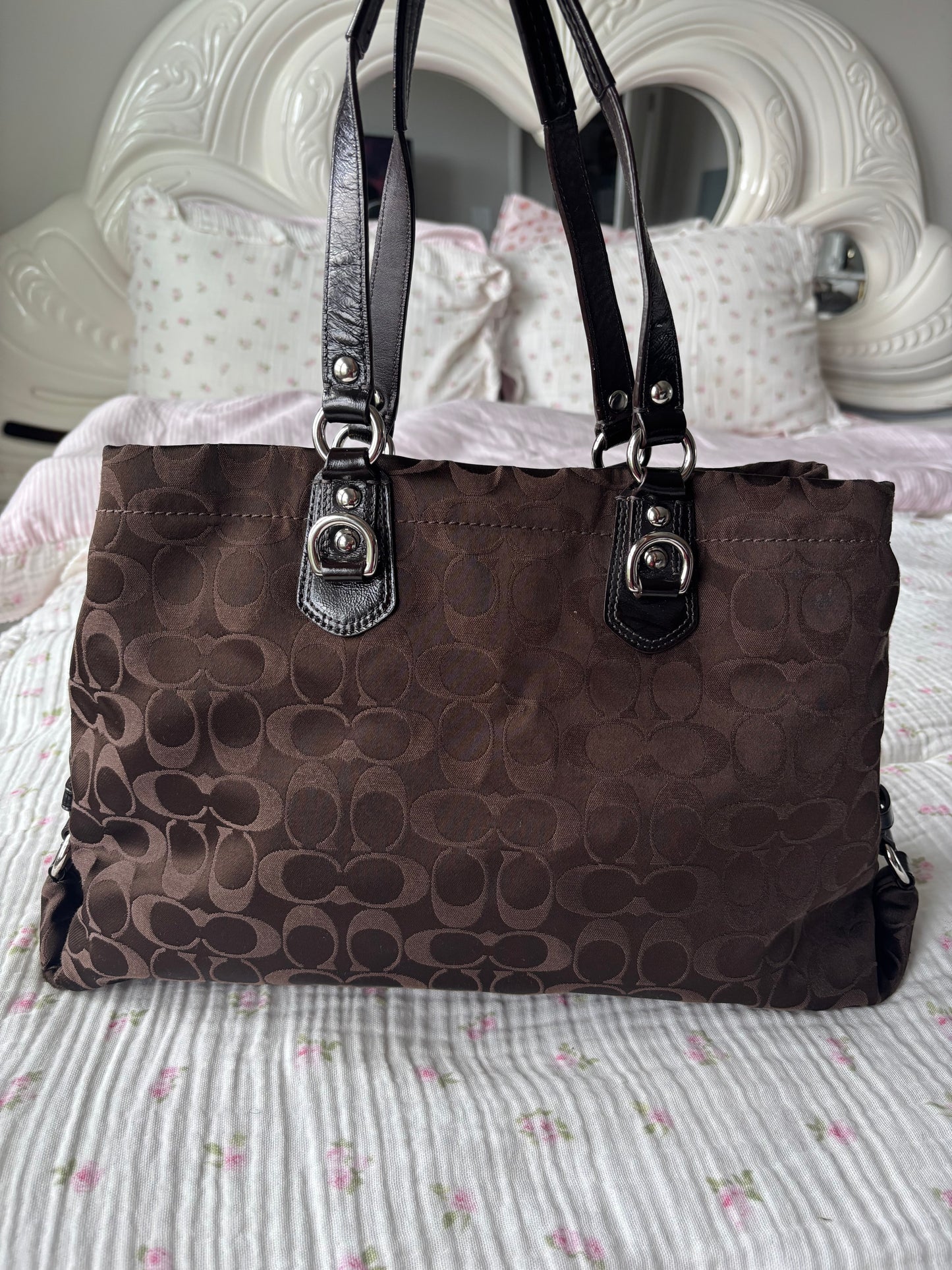 Chocolate brown coach tote bag