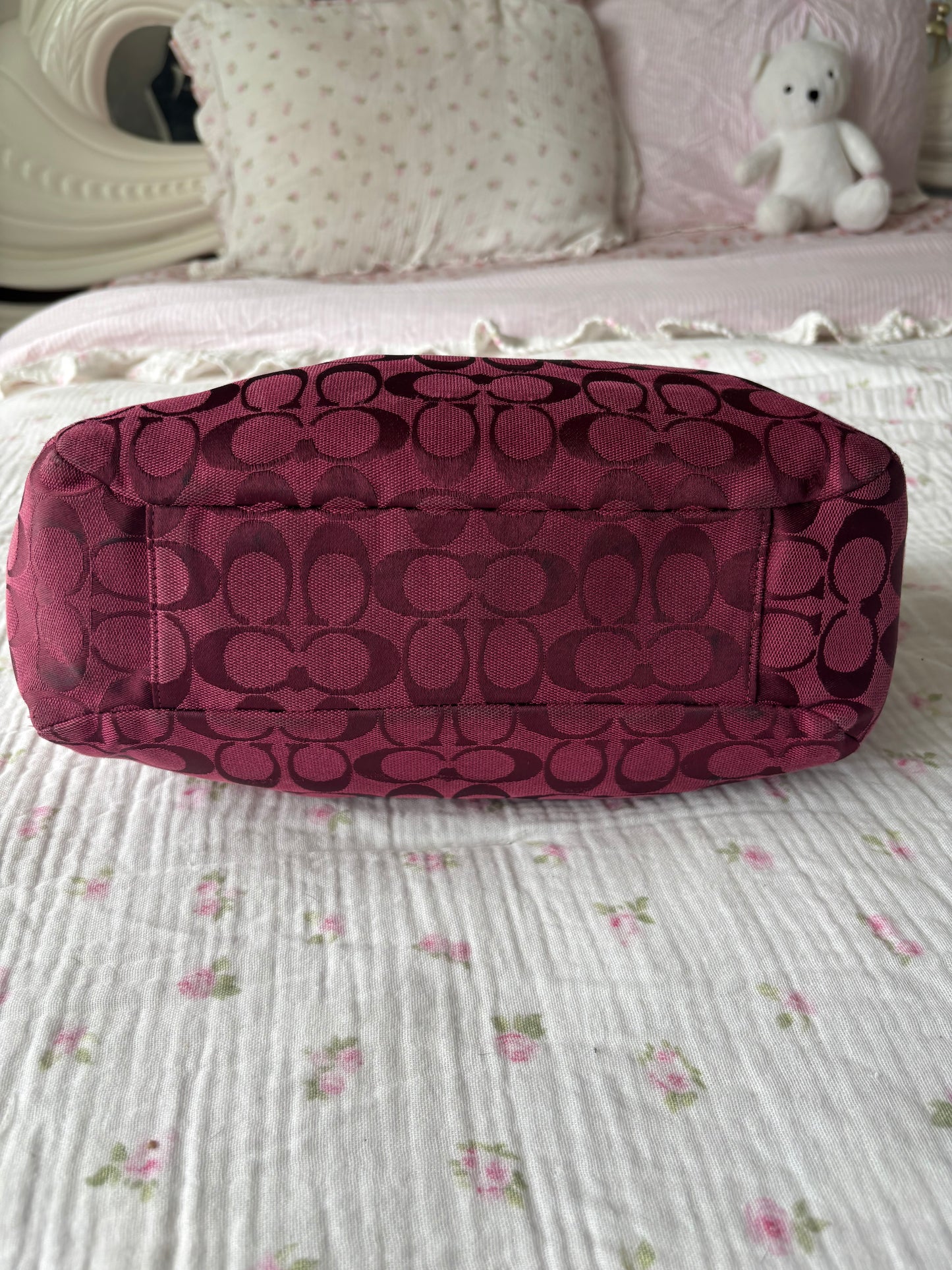 Burgandy coach mongram tote bag