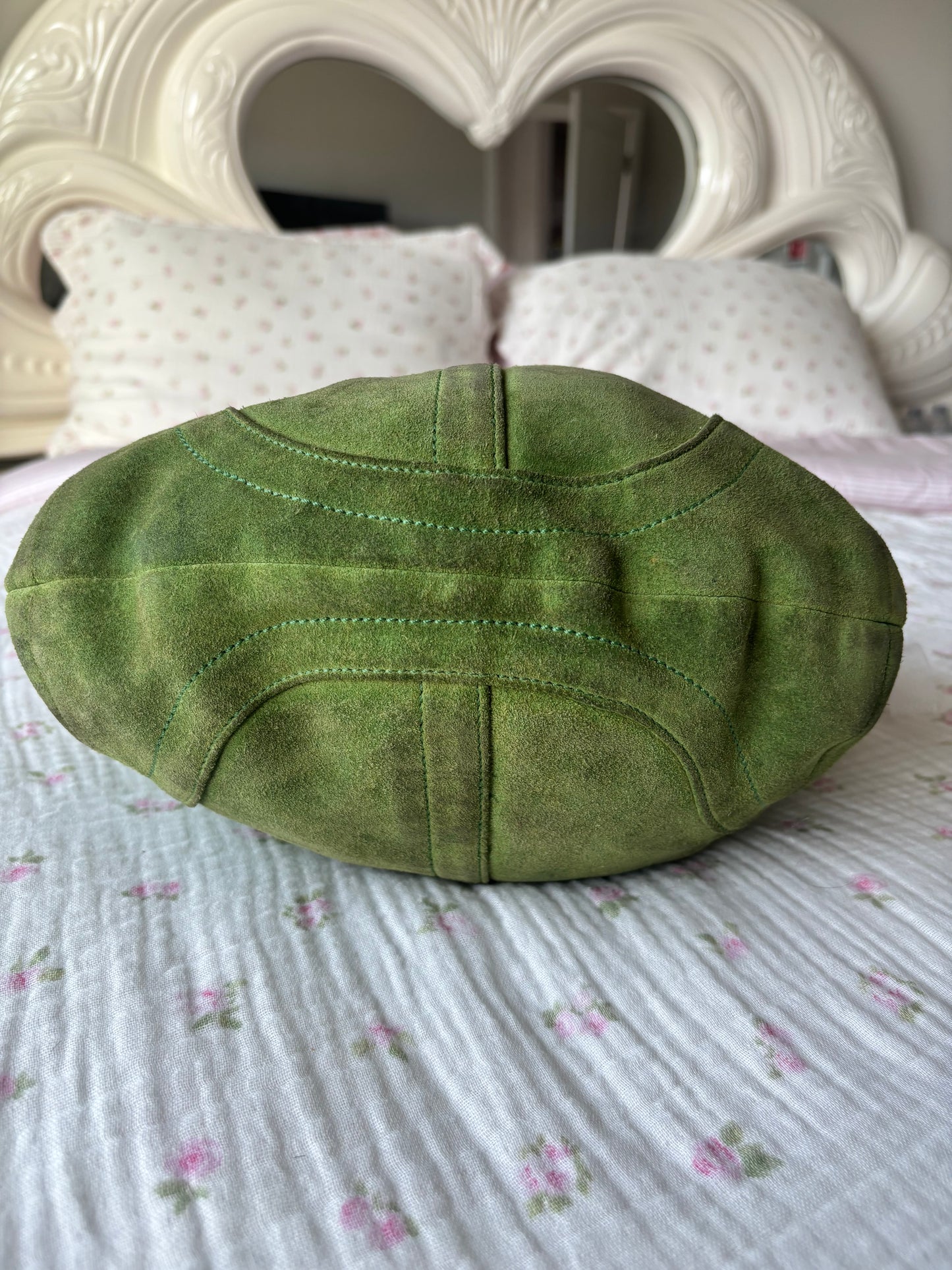 Rare green suede hobo shoulder bag
