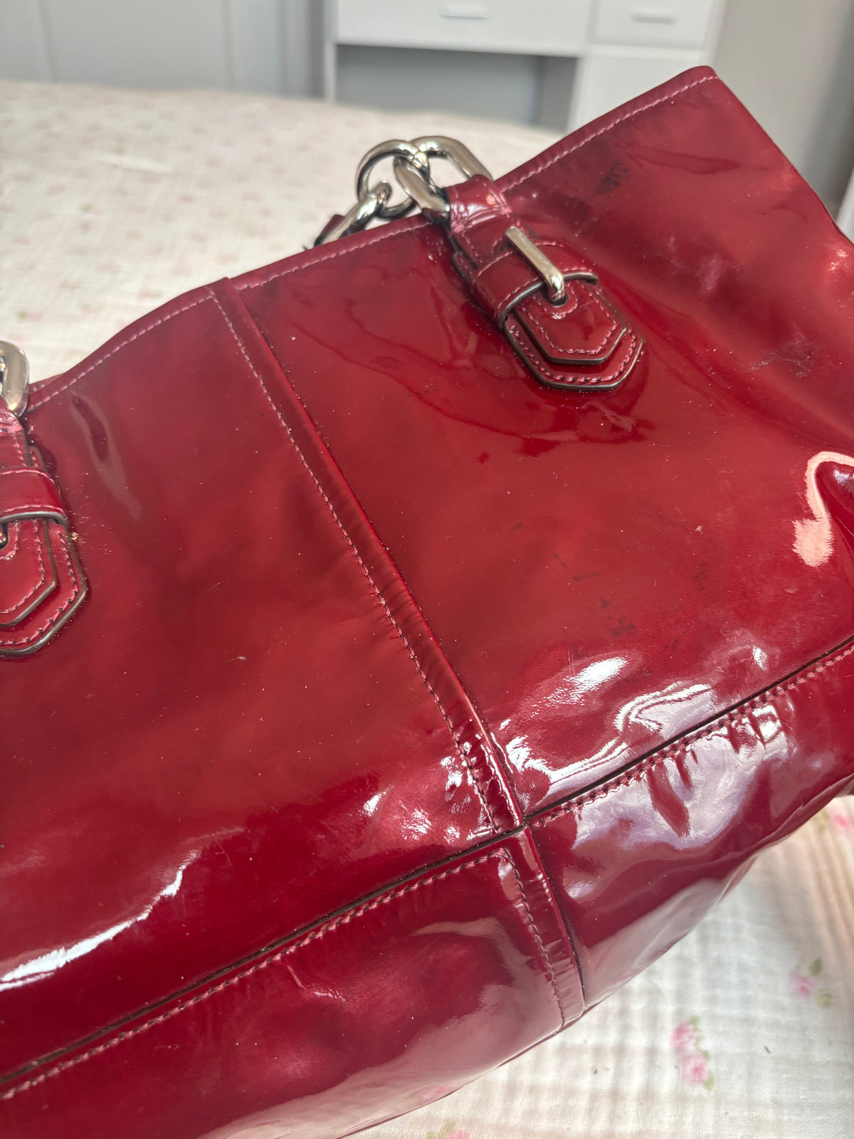 Cherry red patent leather coach satchel