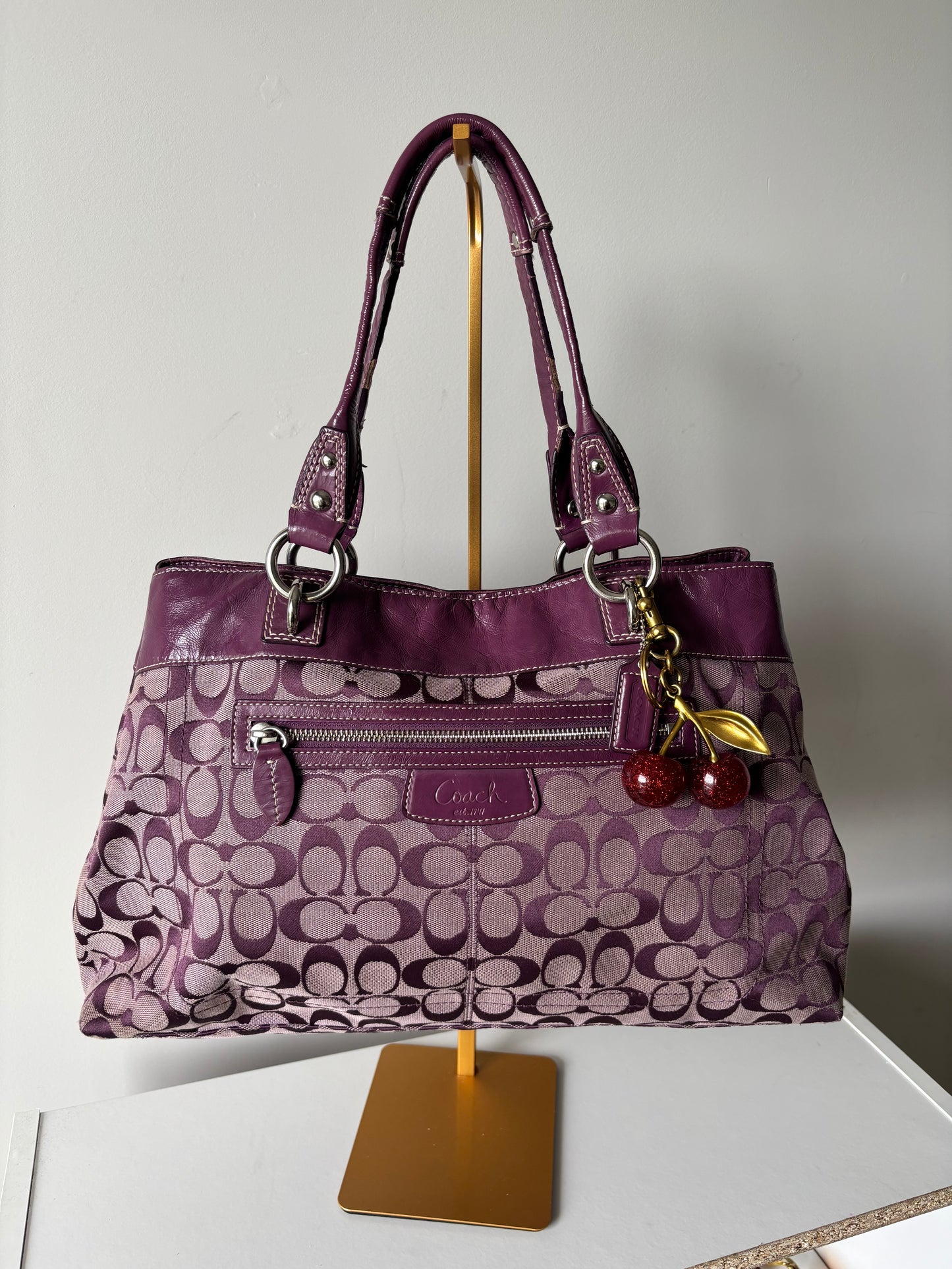 Purple coach tote bag