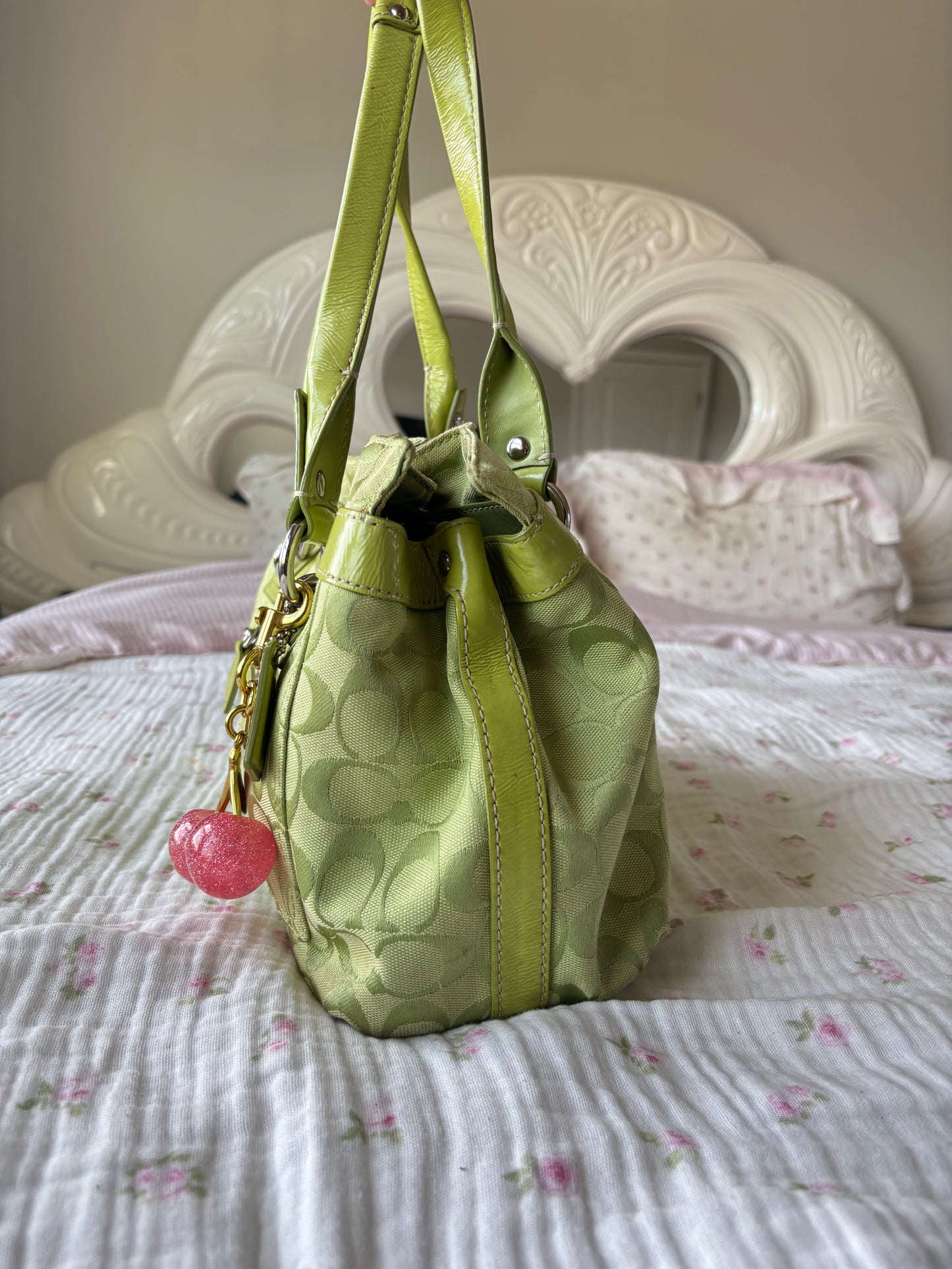 Rare lime green coach bag and wallet set