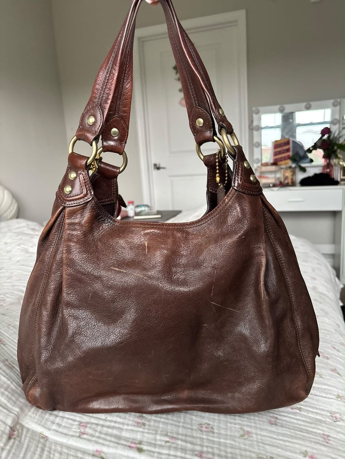 Chocolate brown coach Maggie bag