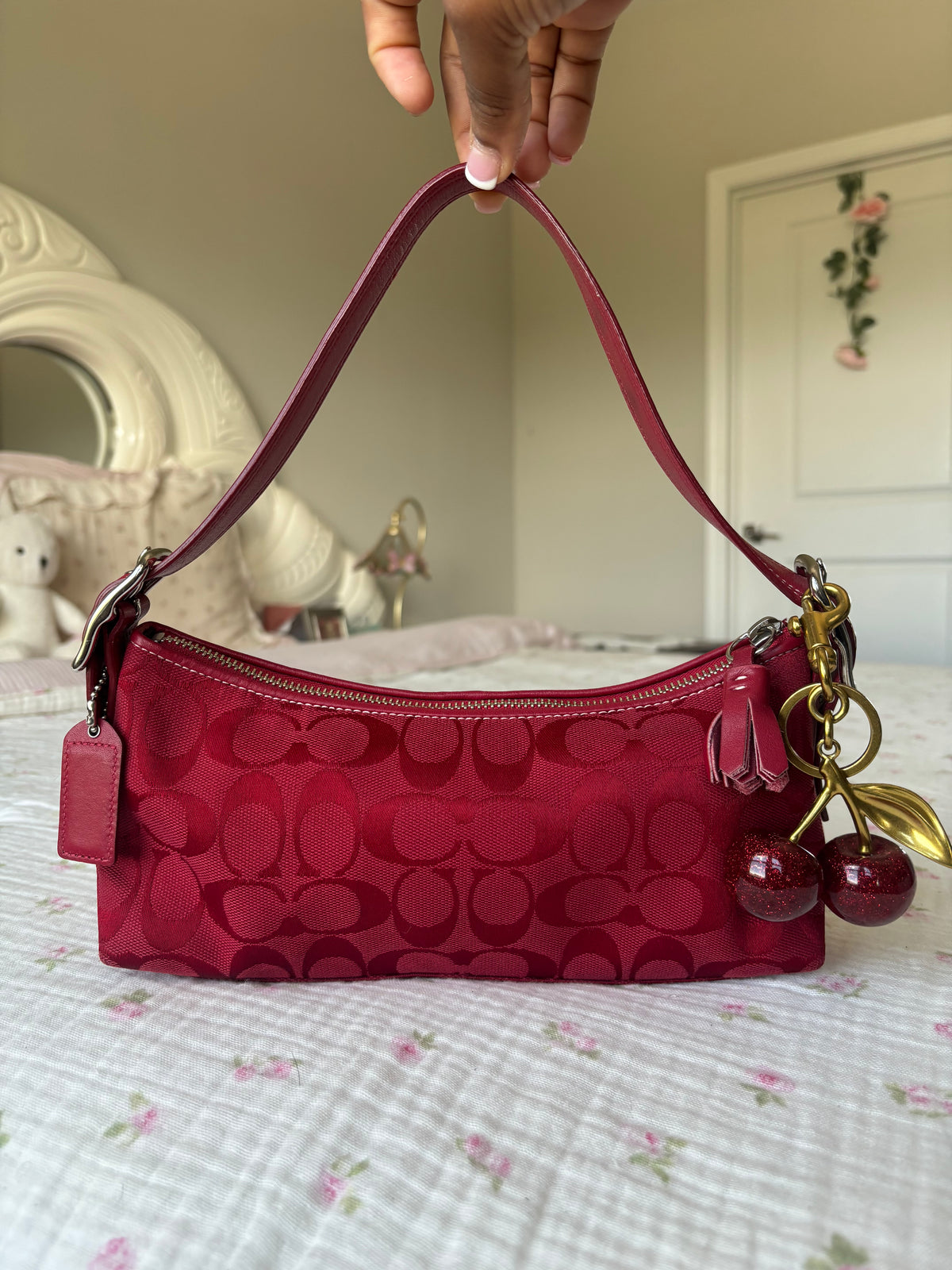 Rare red mongram rare baggutte coach bag