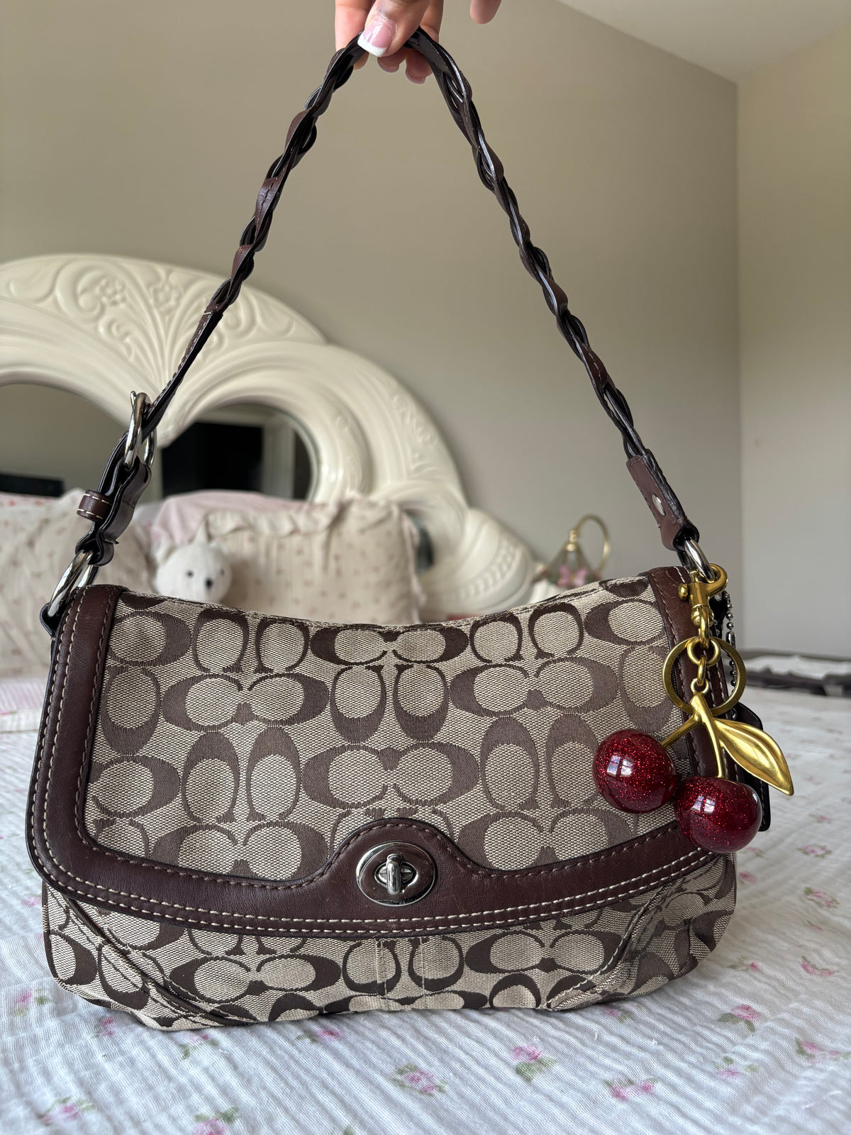 Brown mongram vintage coach flap bag