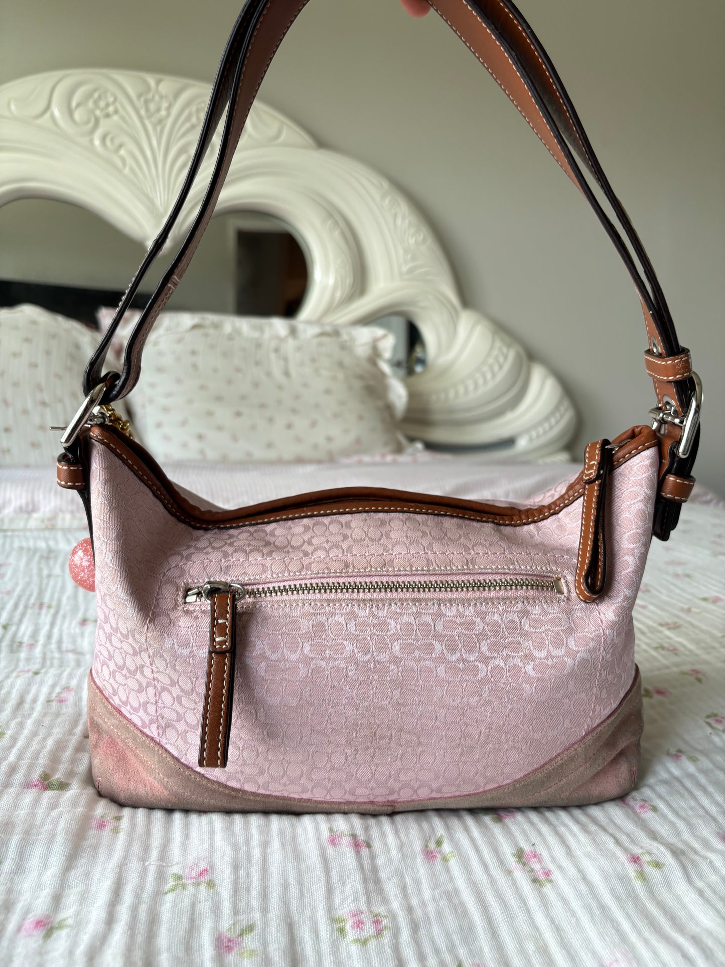 Pink mongram coach shoulder bag