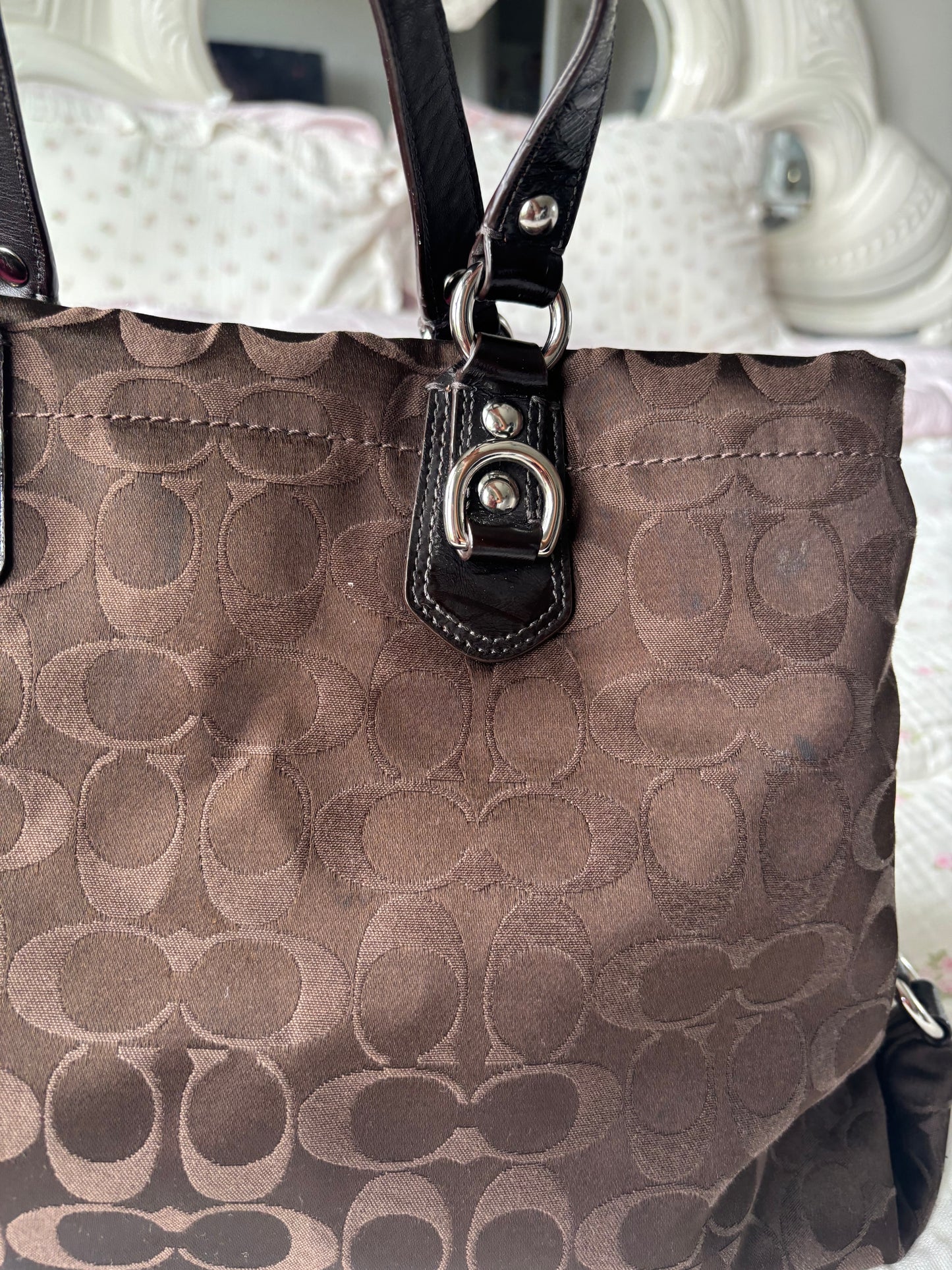 Chocolate brown coach tote bag