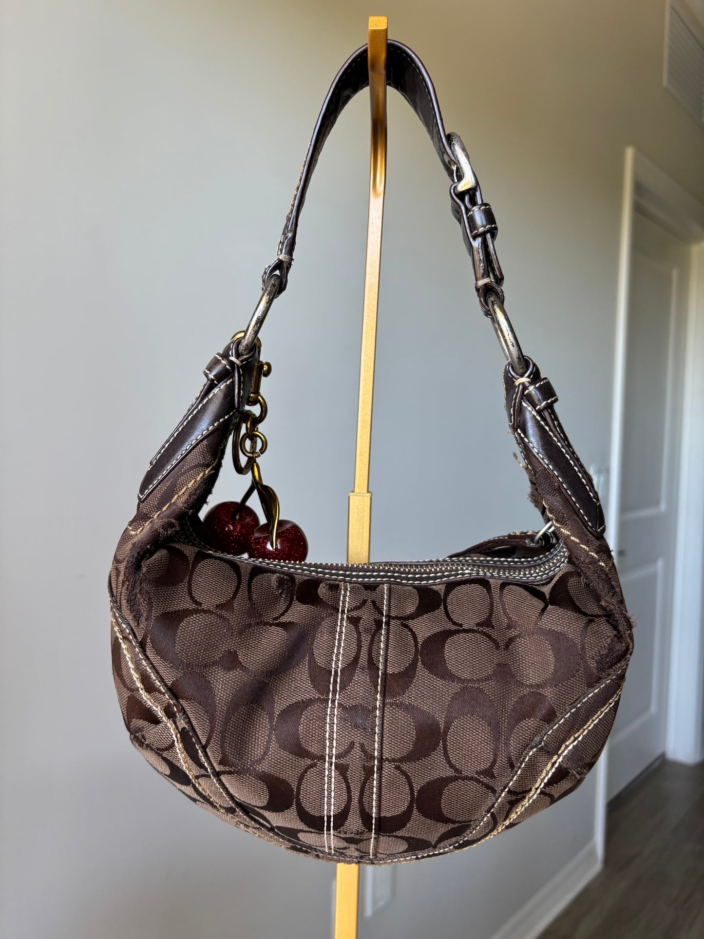 Brown mini coach hobo shoulder bag