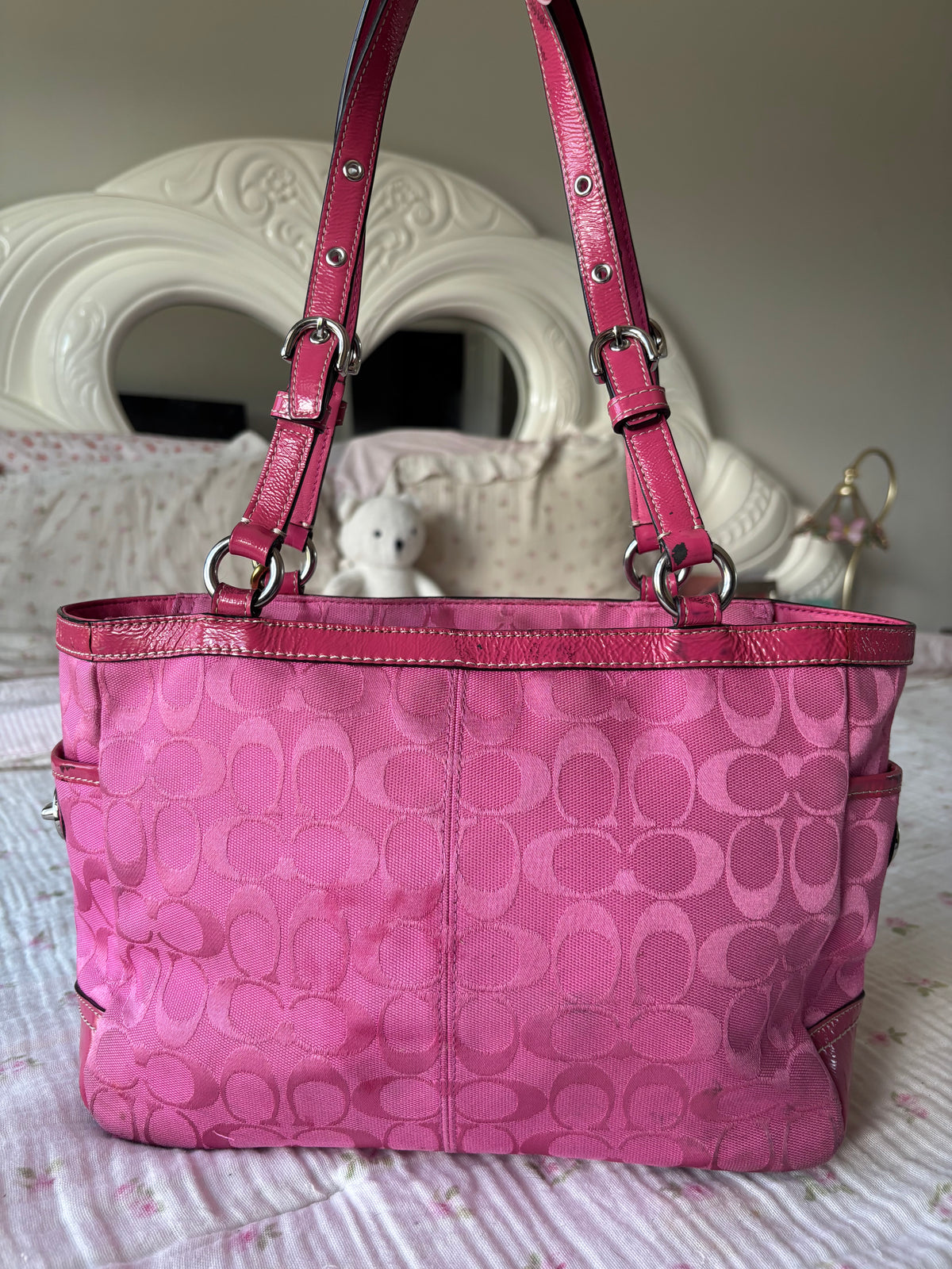 Vintage hot pink coach tote bag