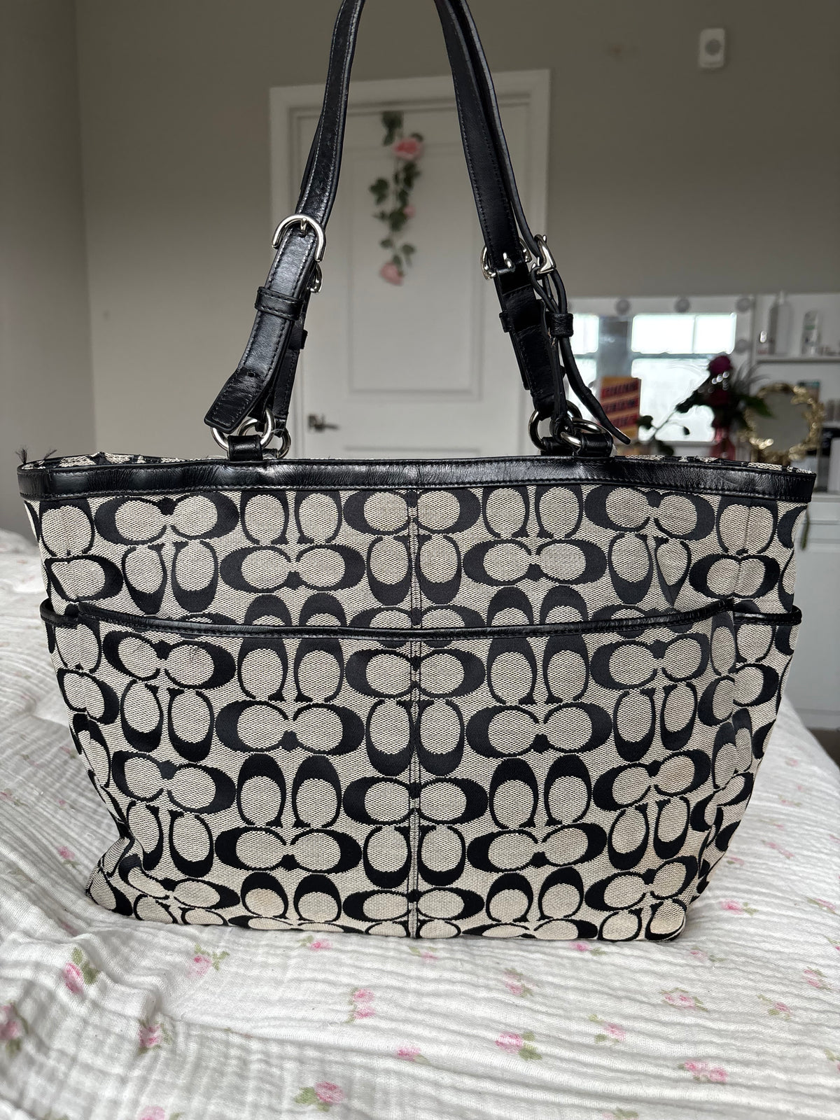 Black and grey coach tote bag
