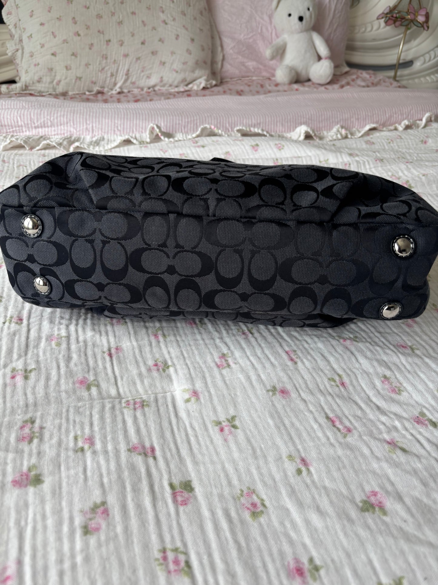 Black mongram vintage coach tote bag