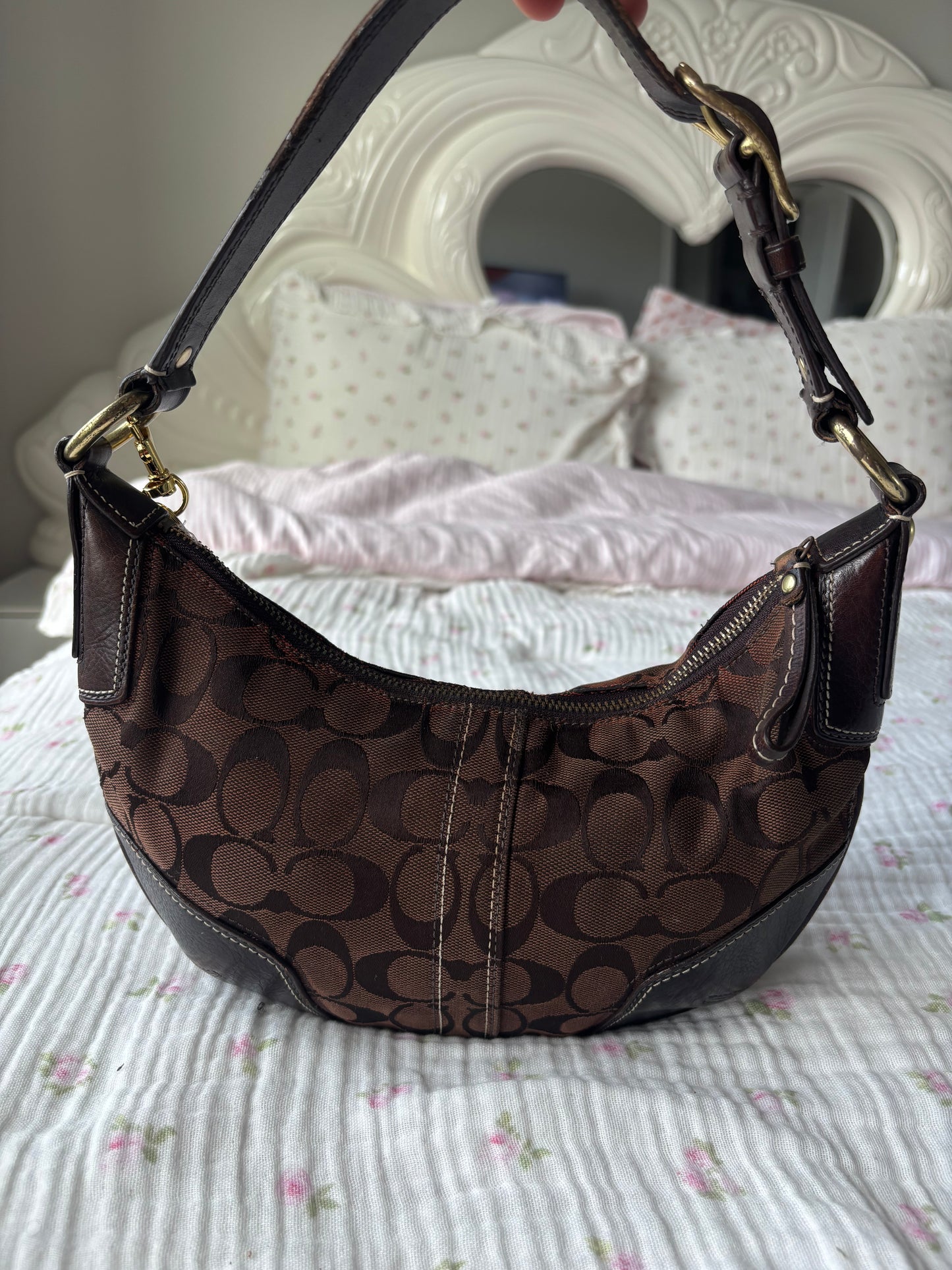 Brown mongram vintage coach small hobo