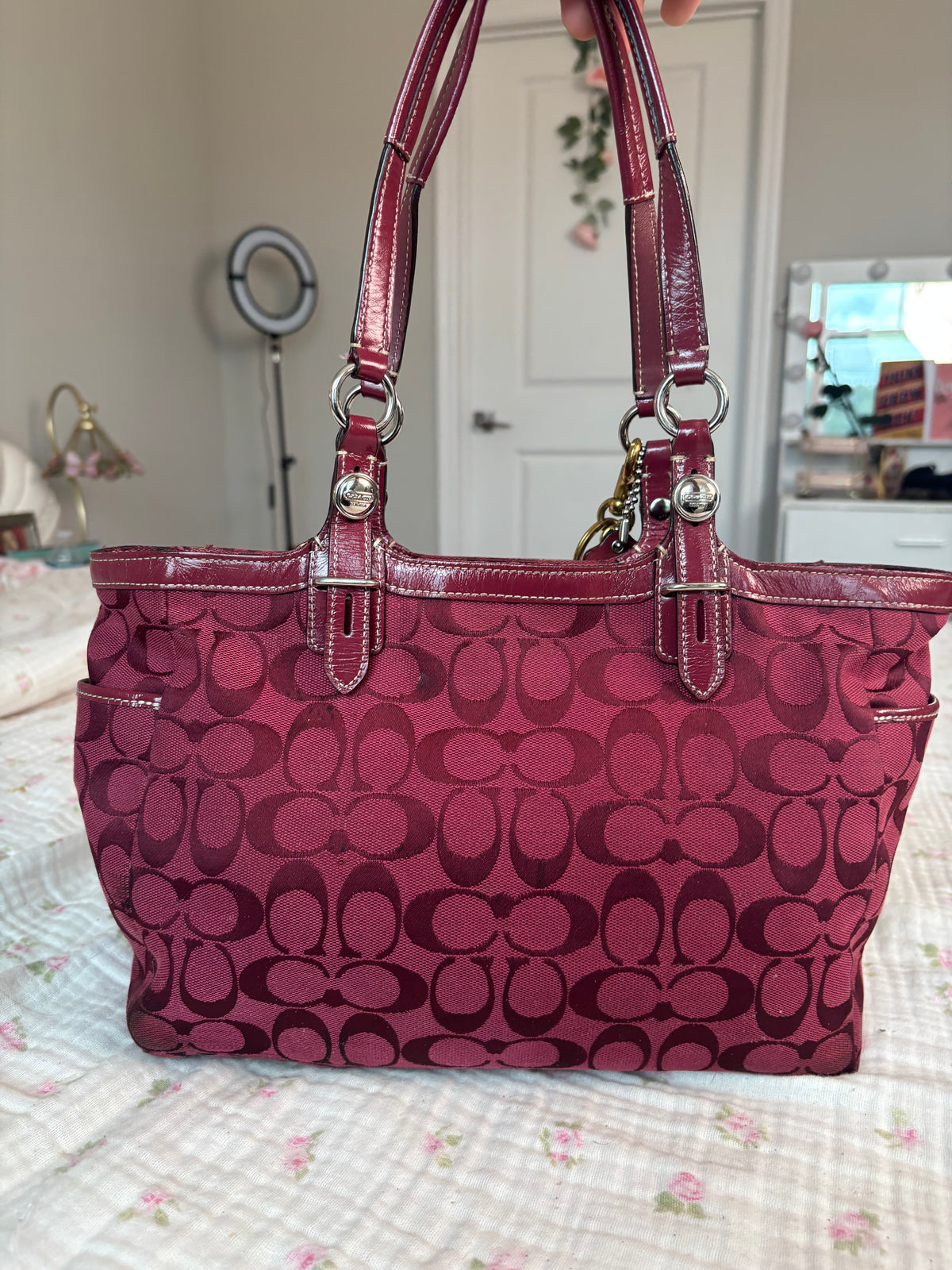 Burgandy vintage coach tote bag