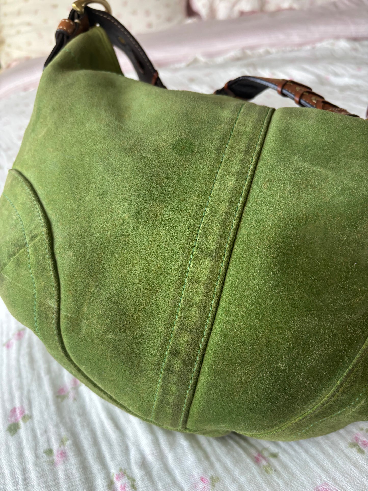 Rare green suede hobo shoulder bag