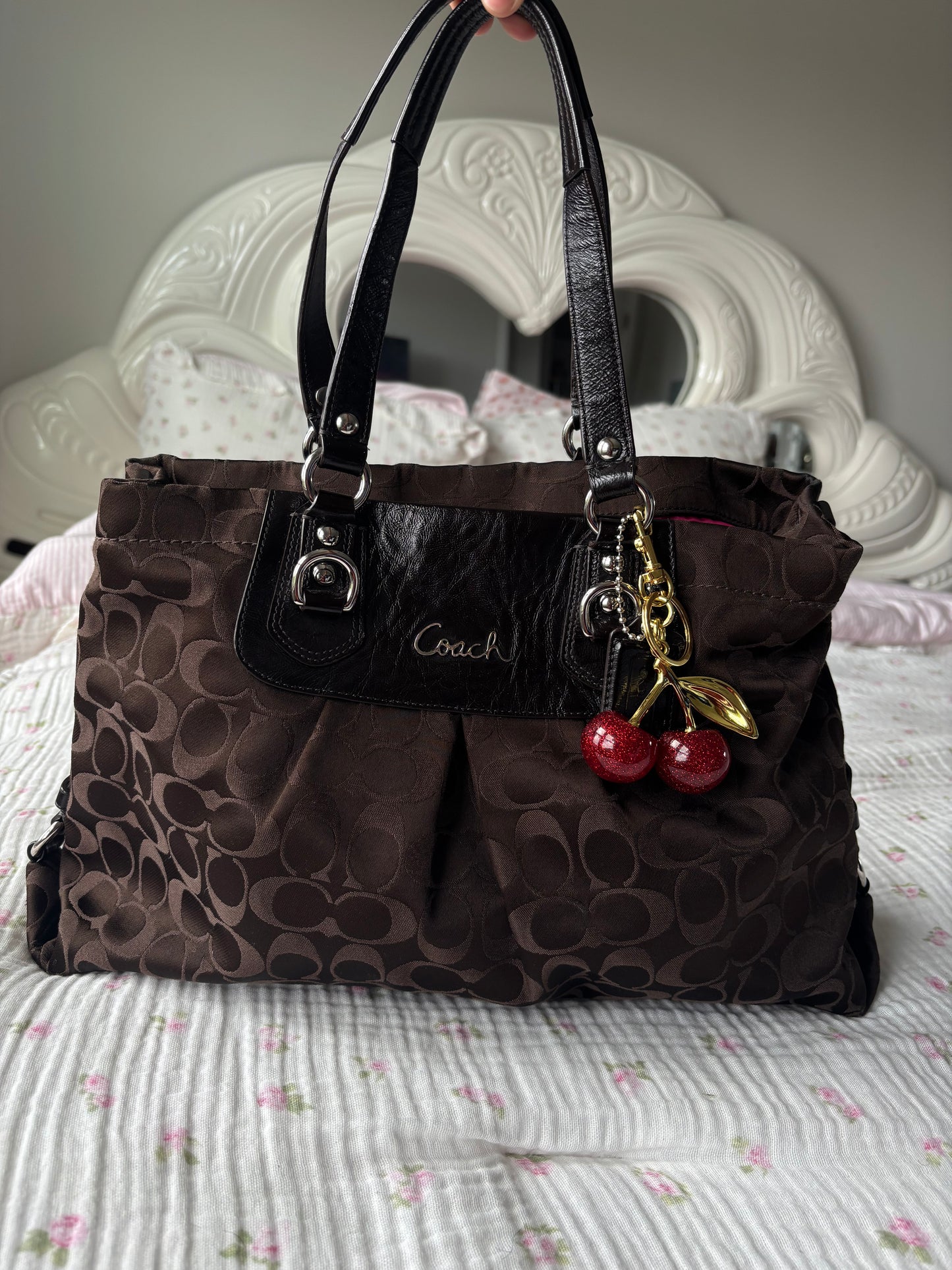 Chocolate brown coach tote bag