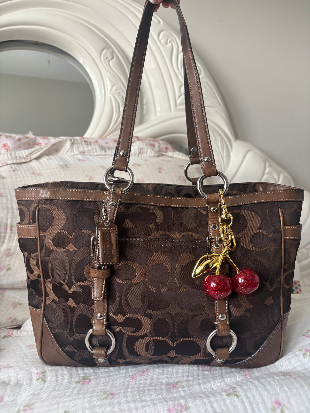 Brown optic coach tote bag