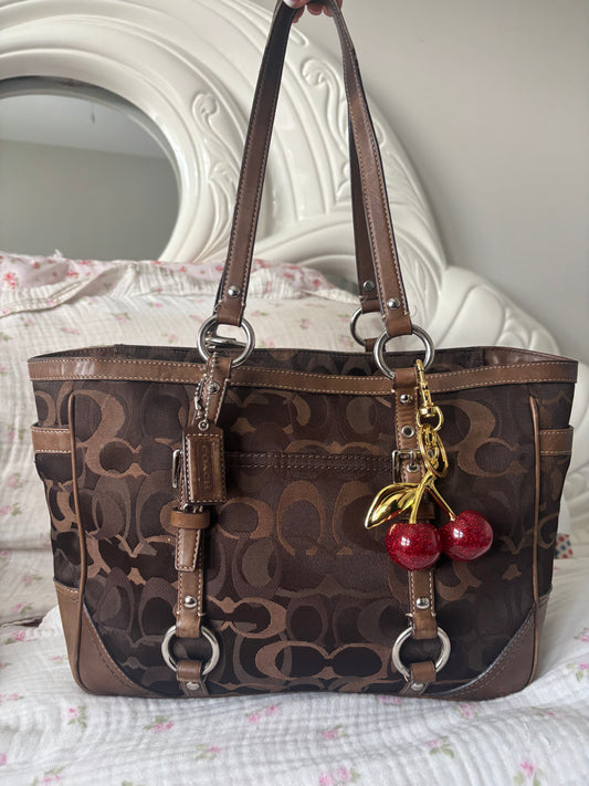 Brown optic coach tote bag