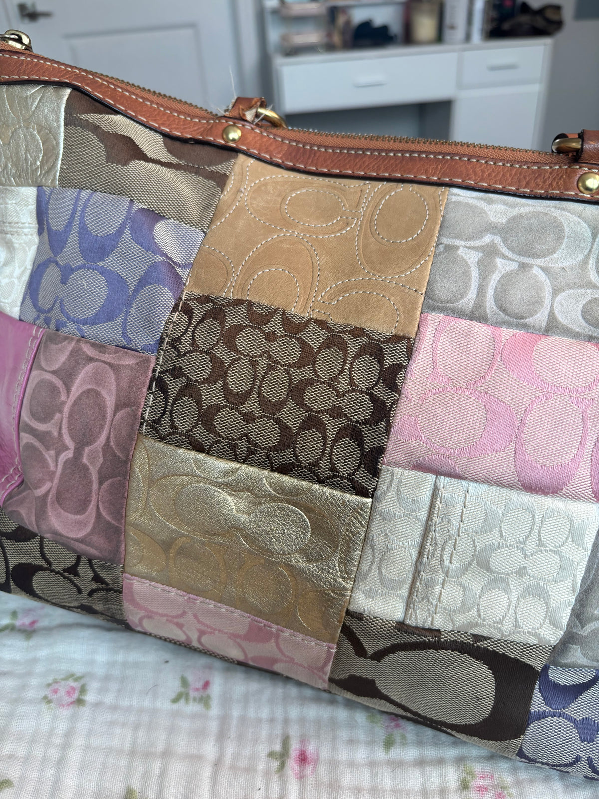 Patchwork coach tote bag