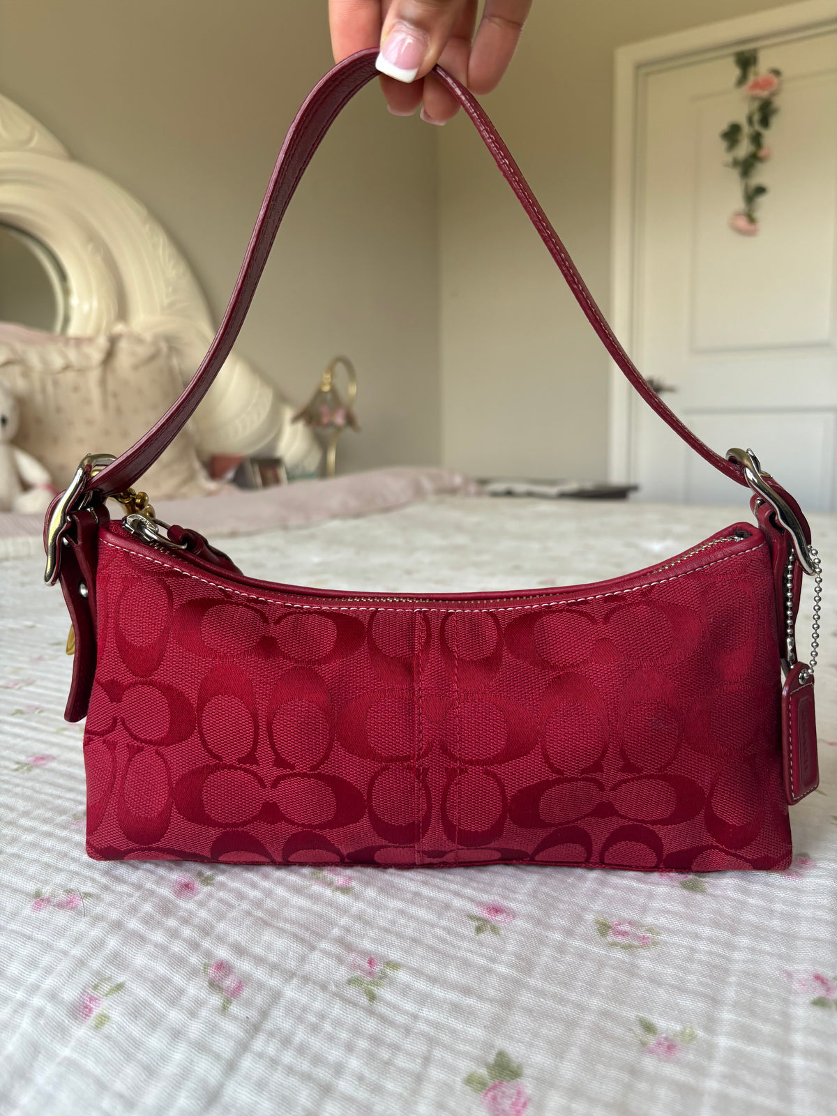 Rare red mongram rare baggutte coach bag