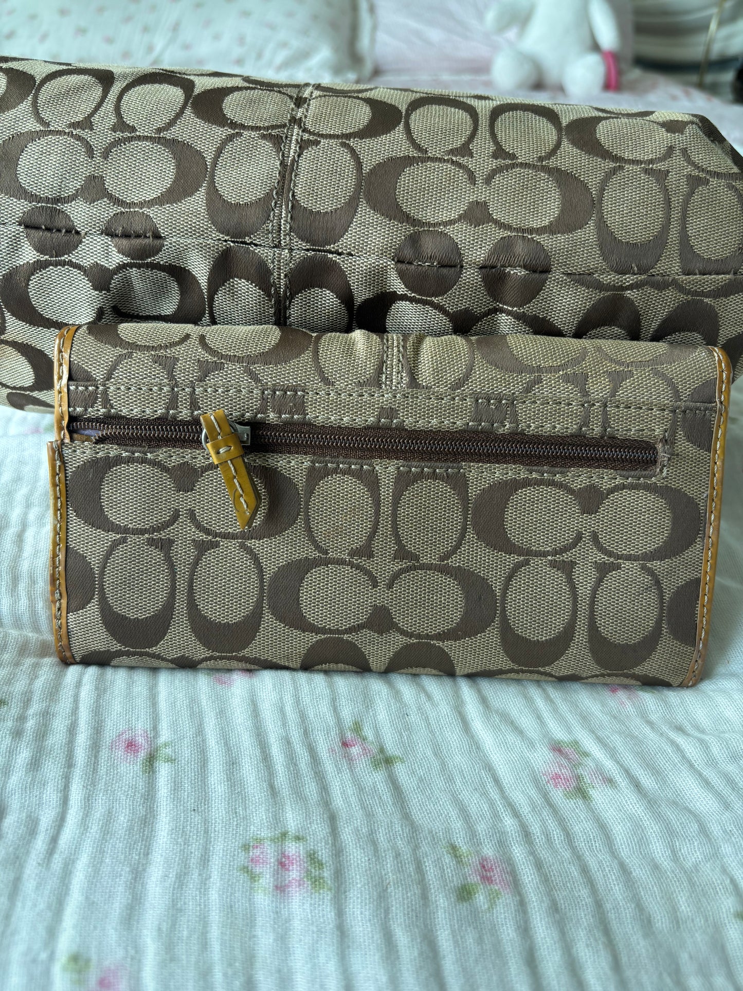 Vintage Coach Signature Shoulder Bag + Matching Wallet Set