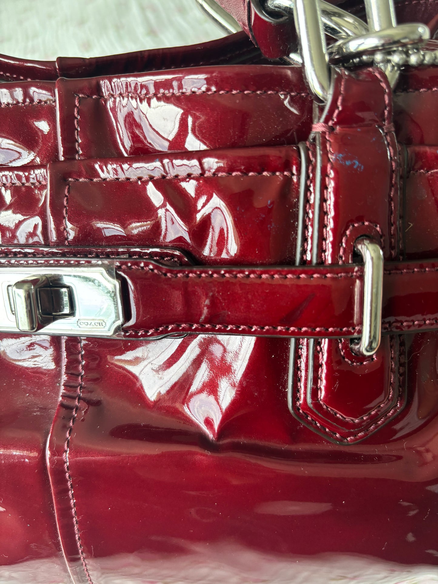 Rare cherry red coach patent leather satchel