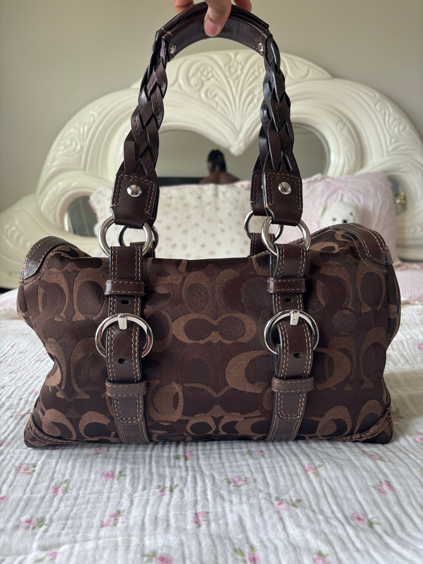 Brown optic coach vintage satchel bag