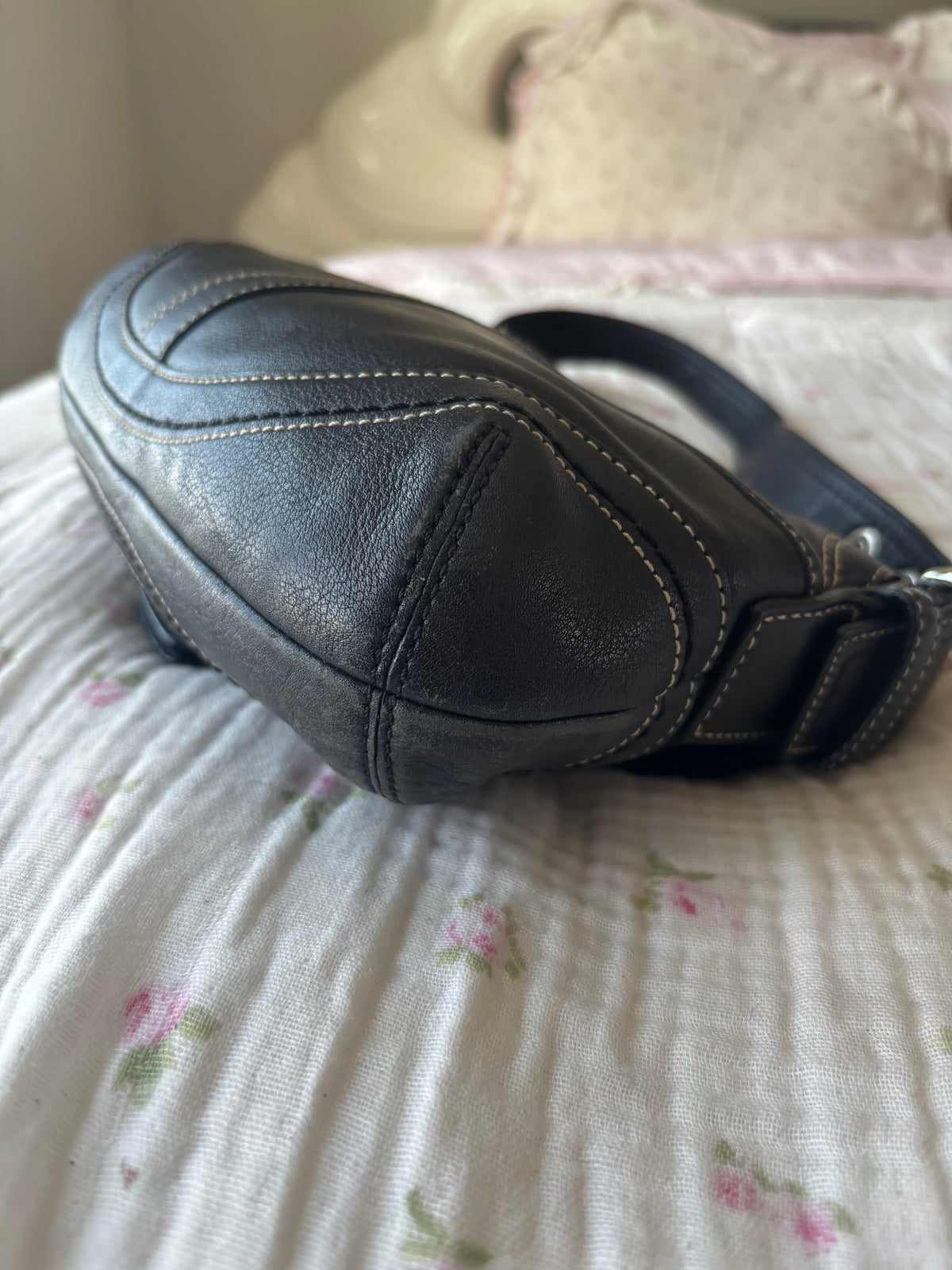Black Leather coach soho mini bag