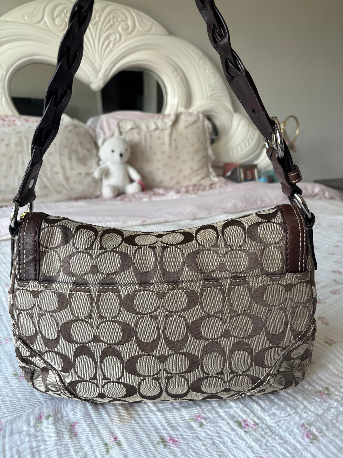Brown mongram vintage coach flap bag