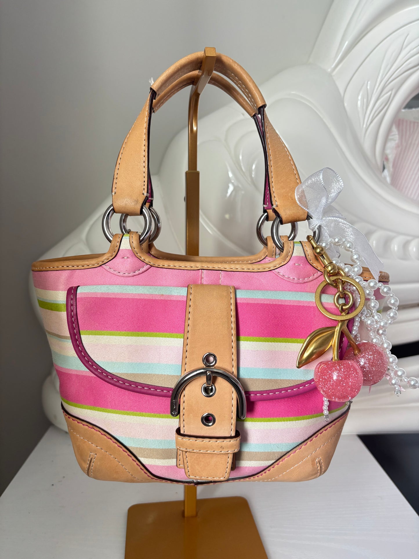 Rare pin striped coach soho bag