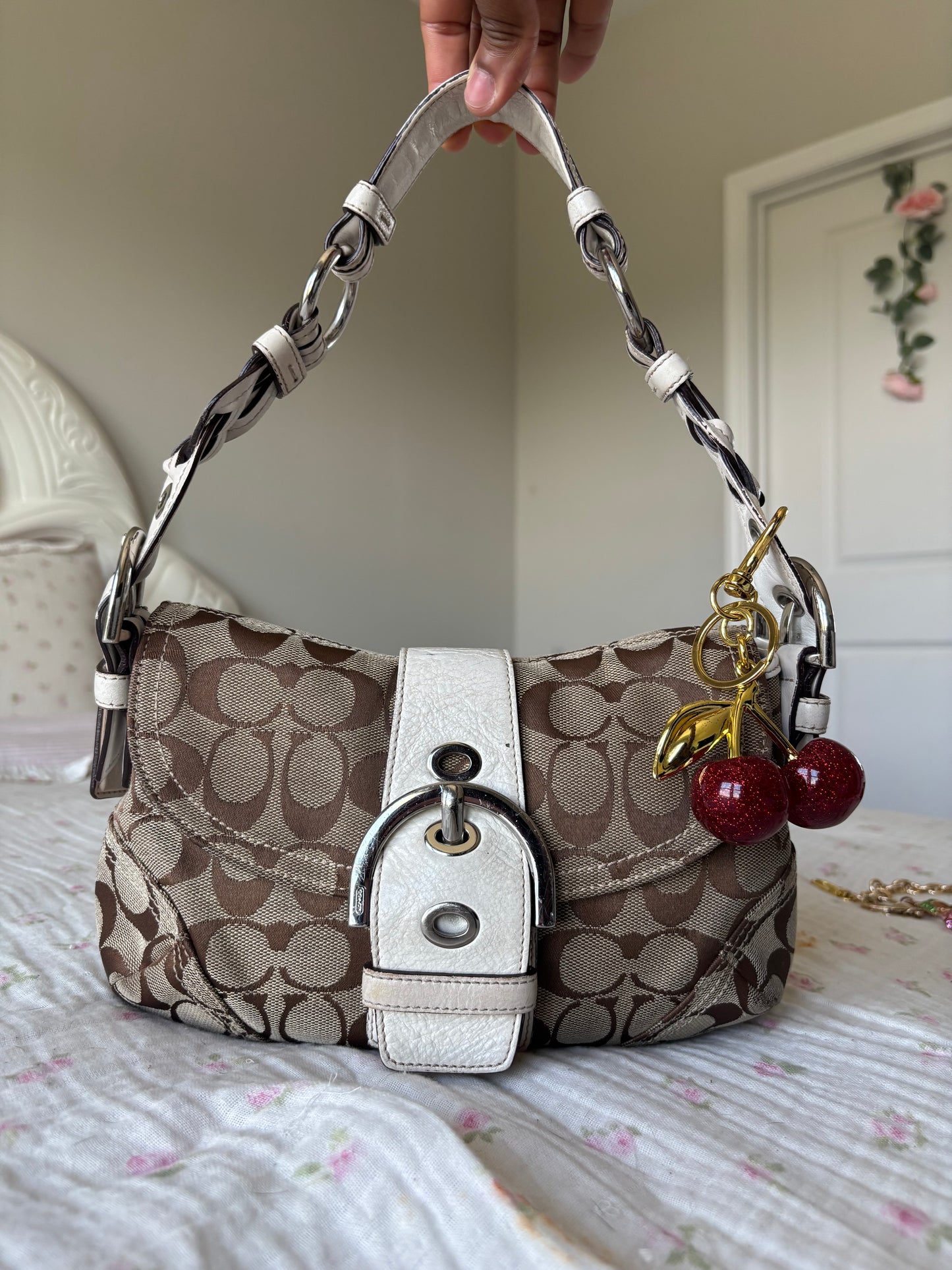 White mongram mini soho