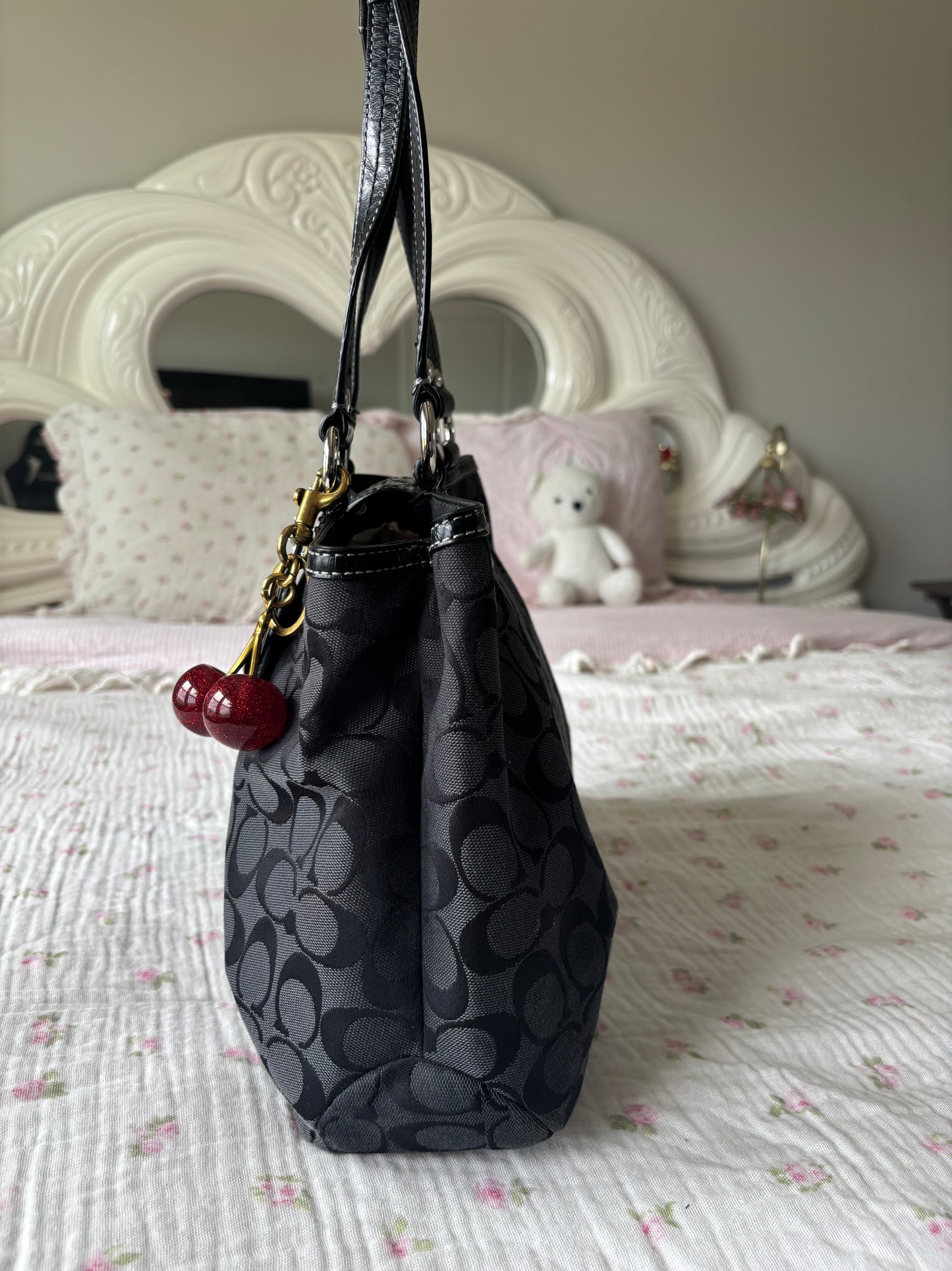 Black mongram vintage coach tote bag