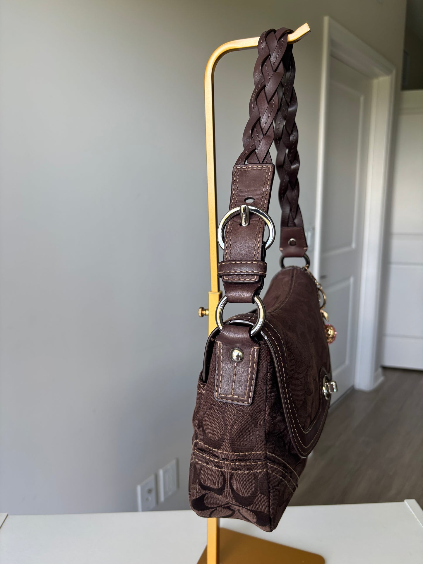 Brown mongram vintage rare coach flap bag
