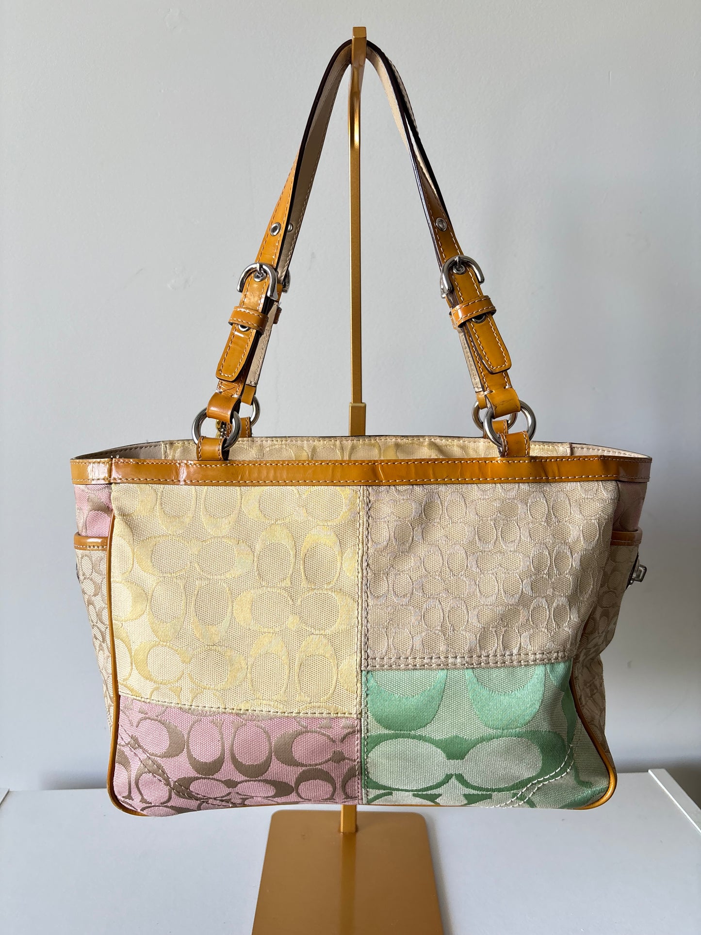 Yellow patchwork coach rare tote bag