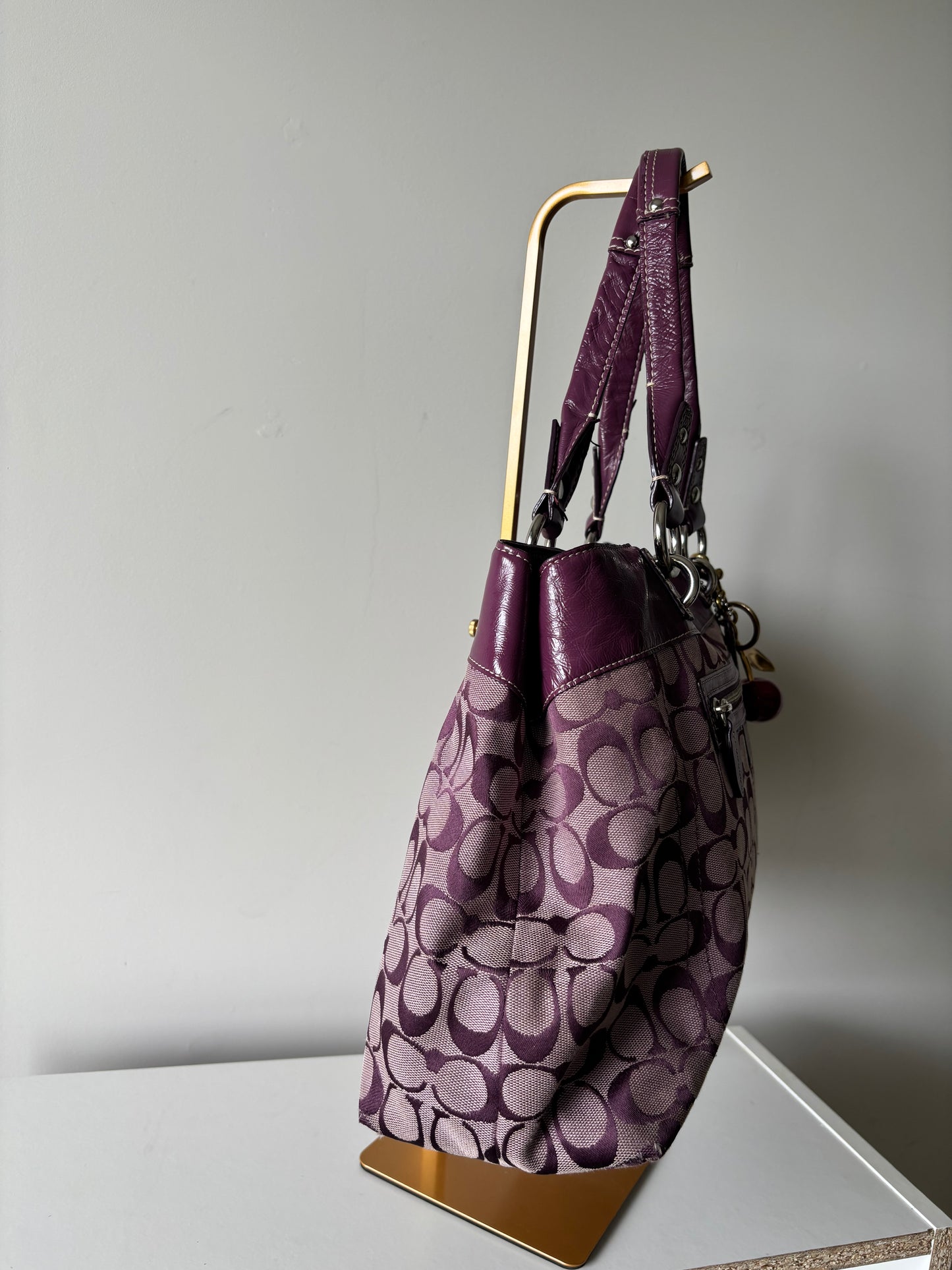Purple coach tote bag