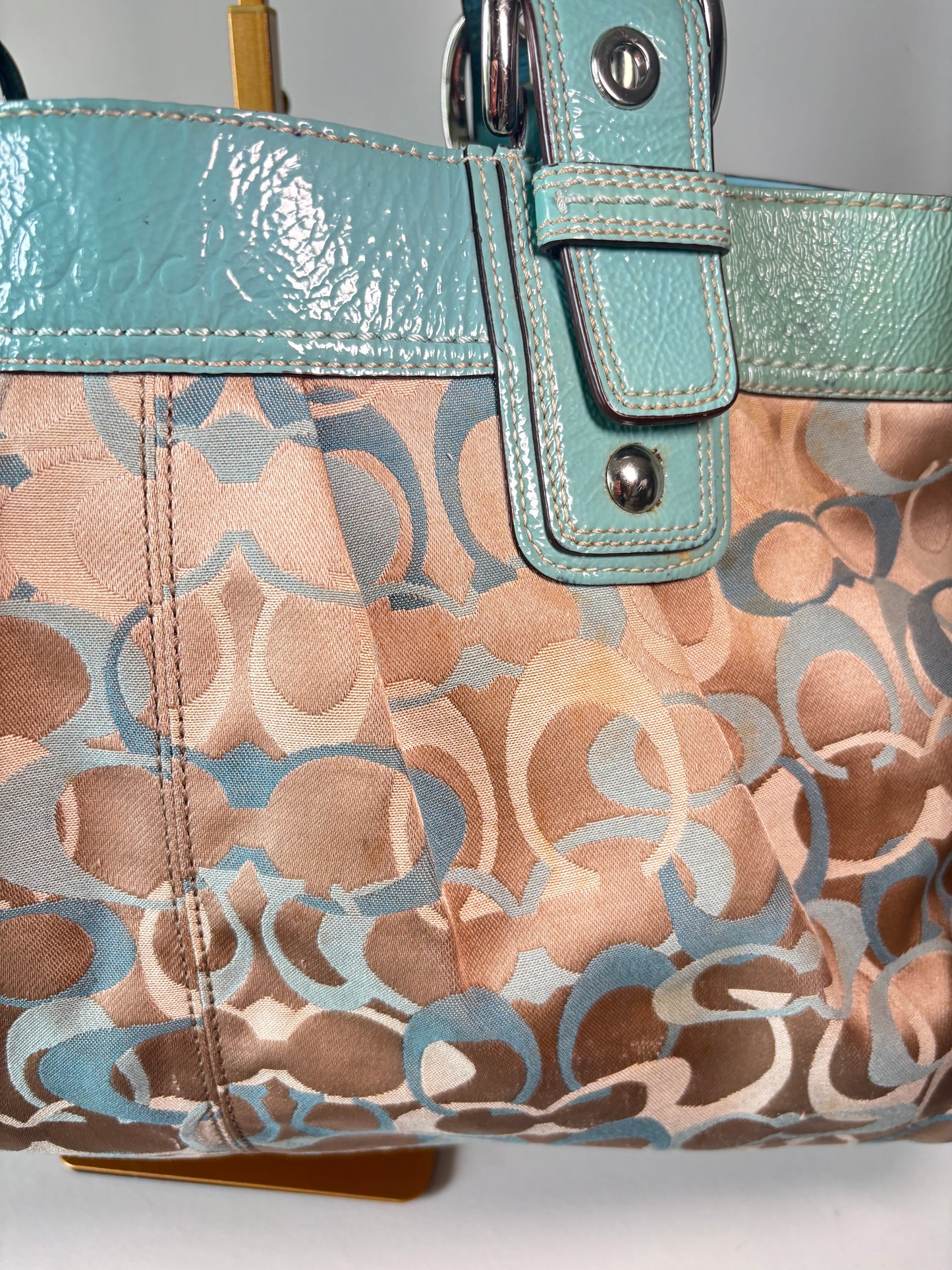 Blue optic coach tote bag