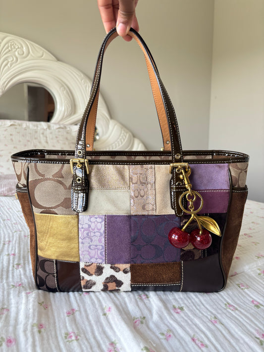 Rare colorful patchwork holiday coach tote bag
