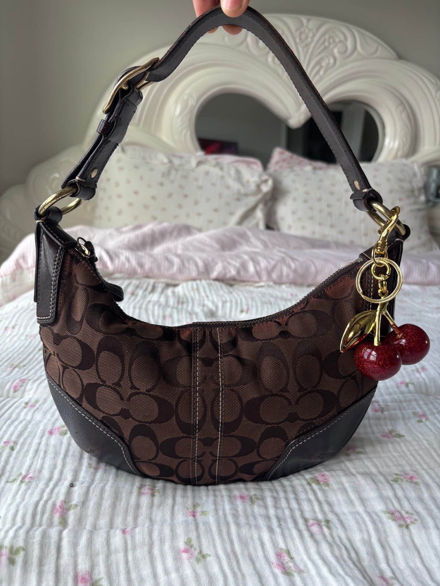 Brown mongram vintage coach small hobo