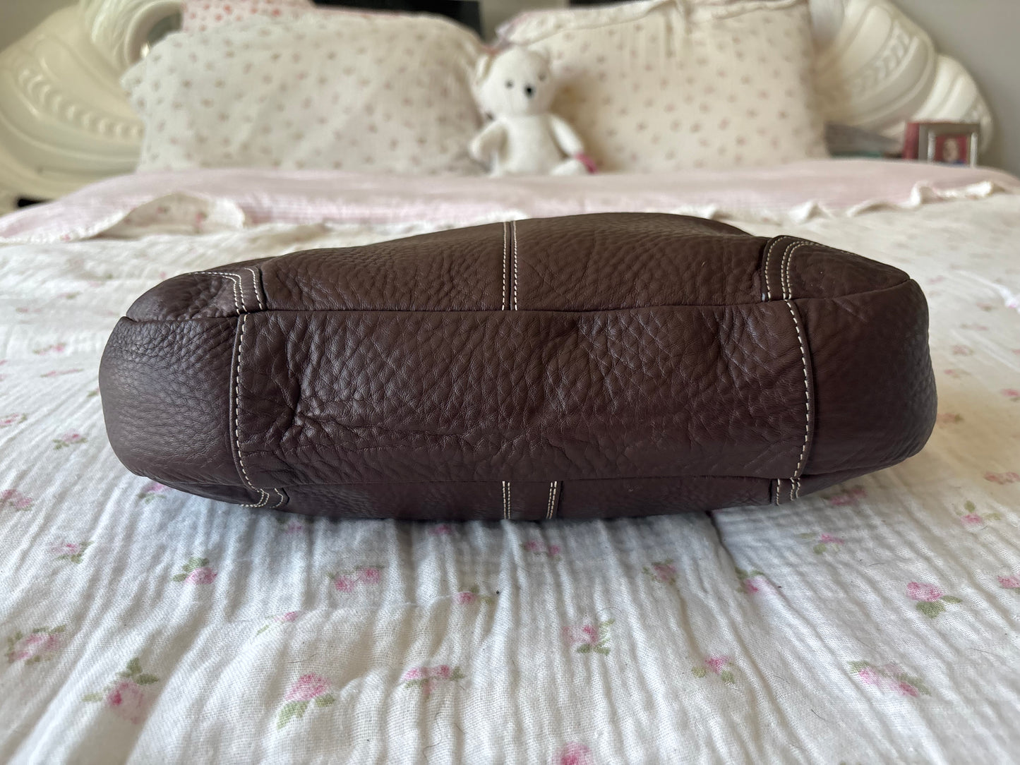 Brown leather pebbled bag