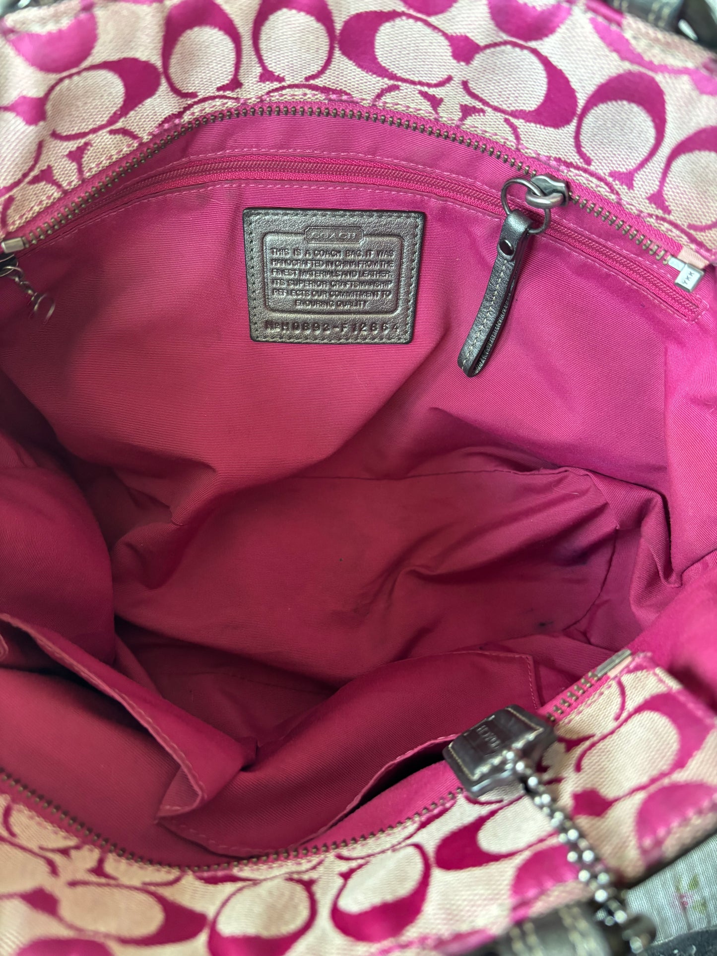 Pink patchwork coach tote bag