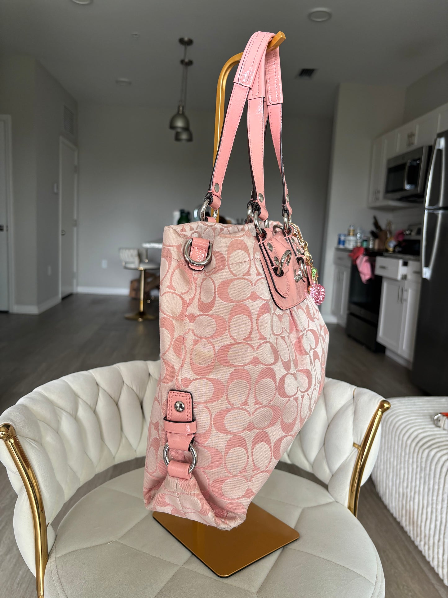 Pink mongram coach tote bag
