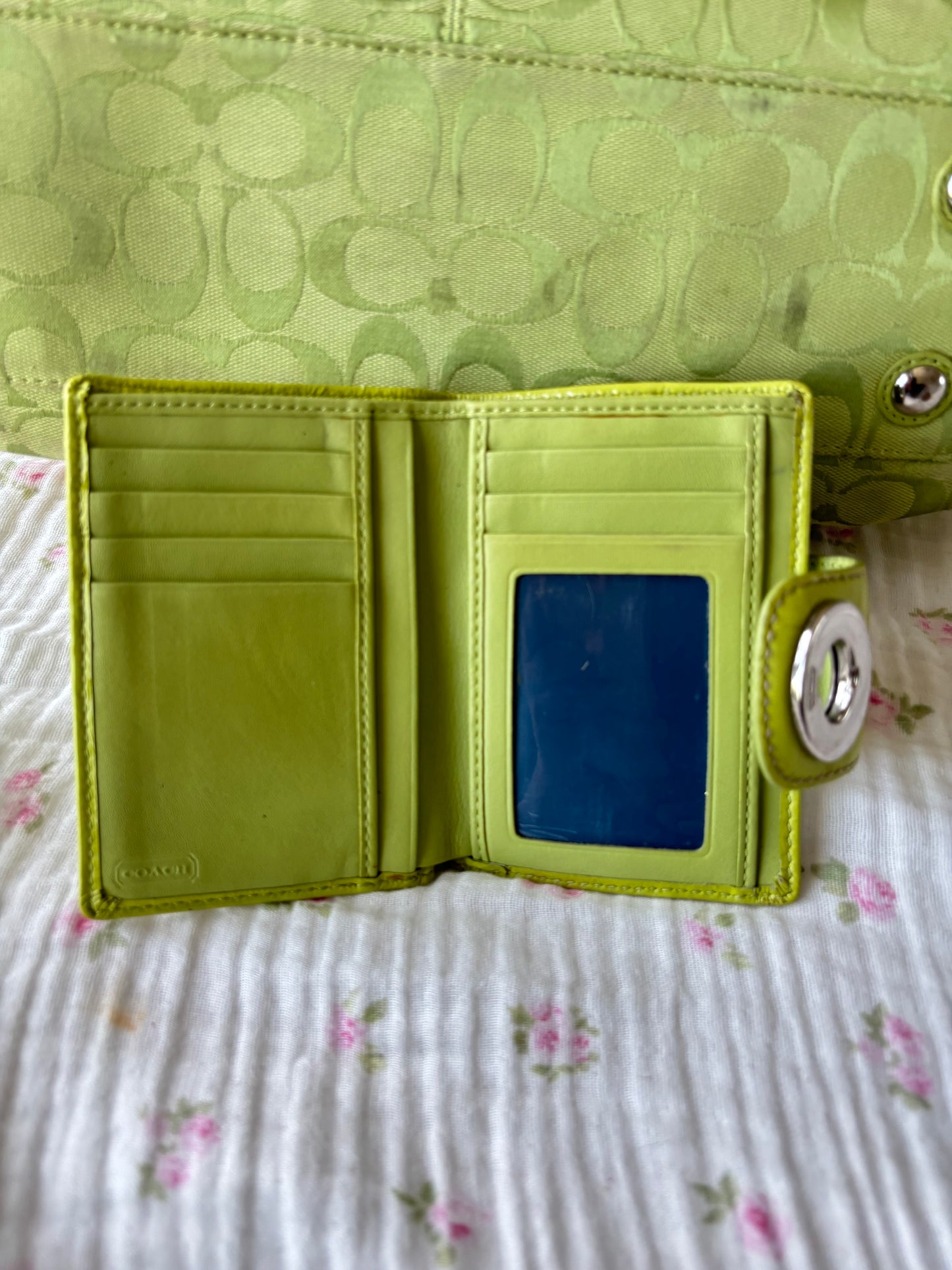 Rare lime green coach bag and wallet set