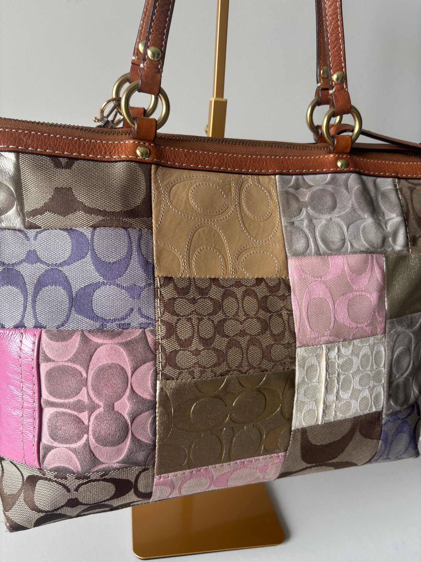 Patchwork vintage coach tote bag