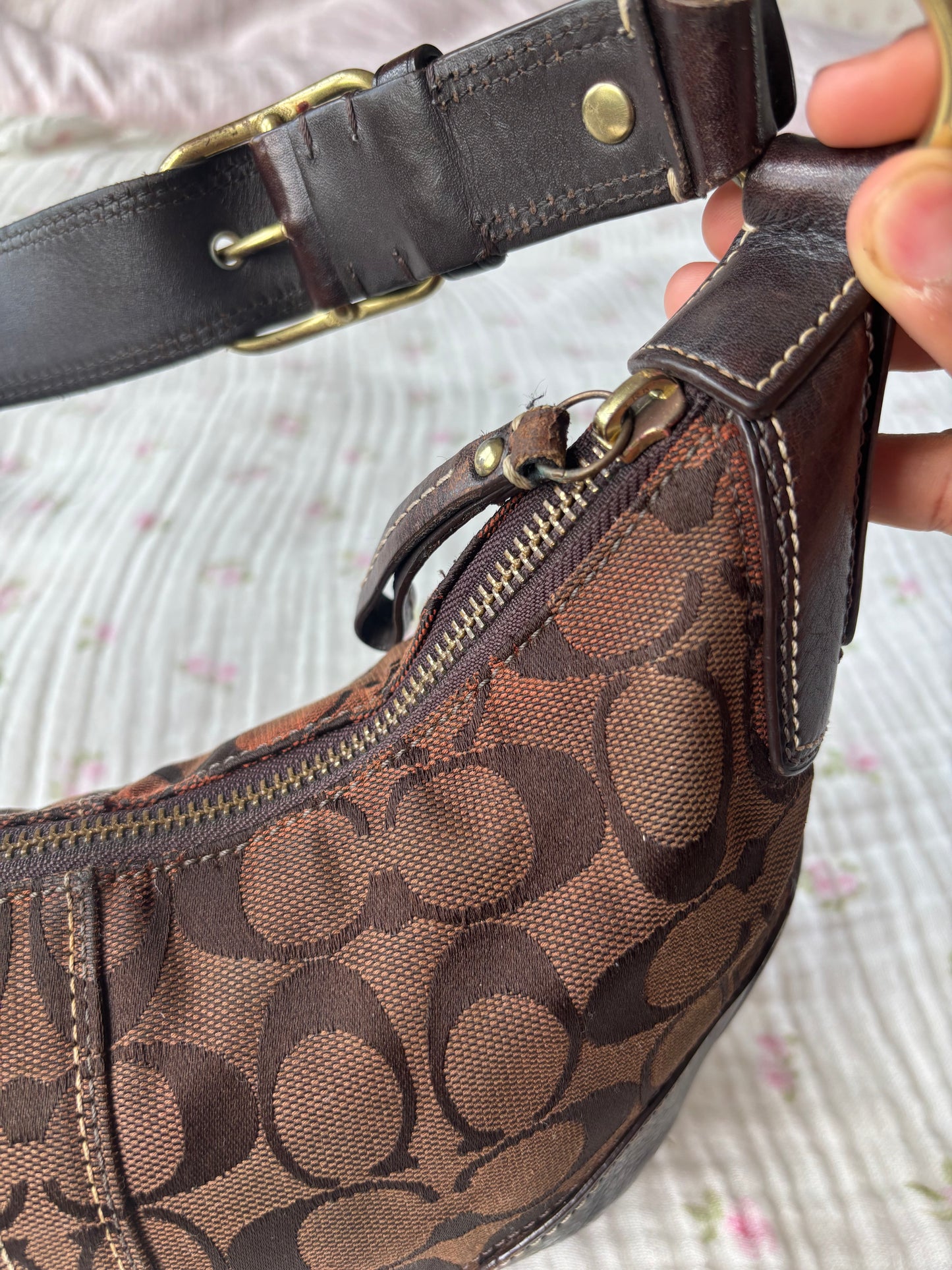 Brown mongram vintage coach small hobo