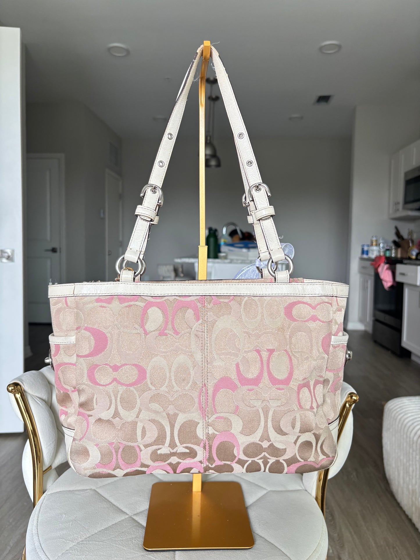 Pink optic coach tote bag