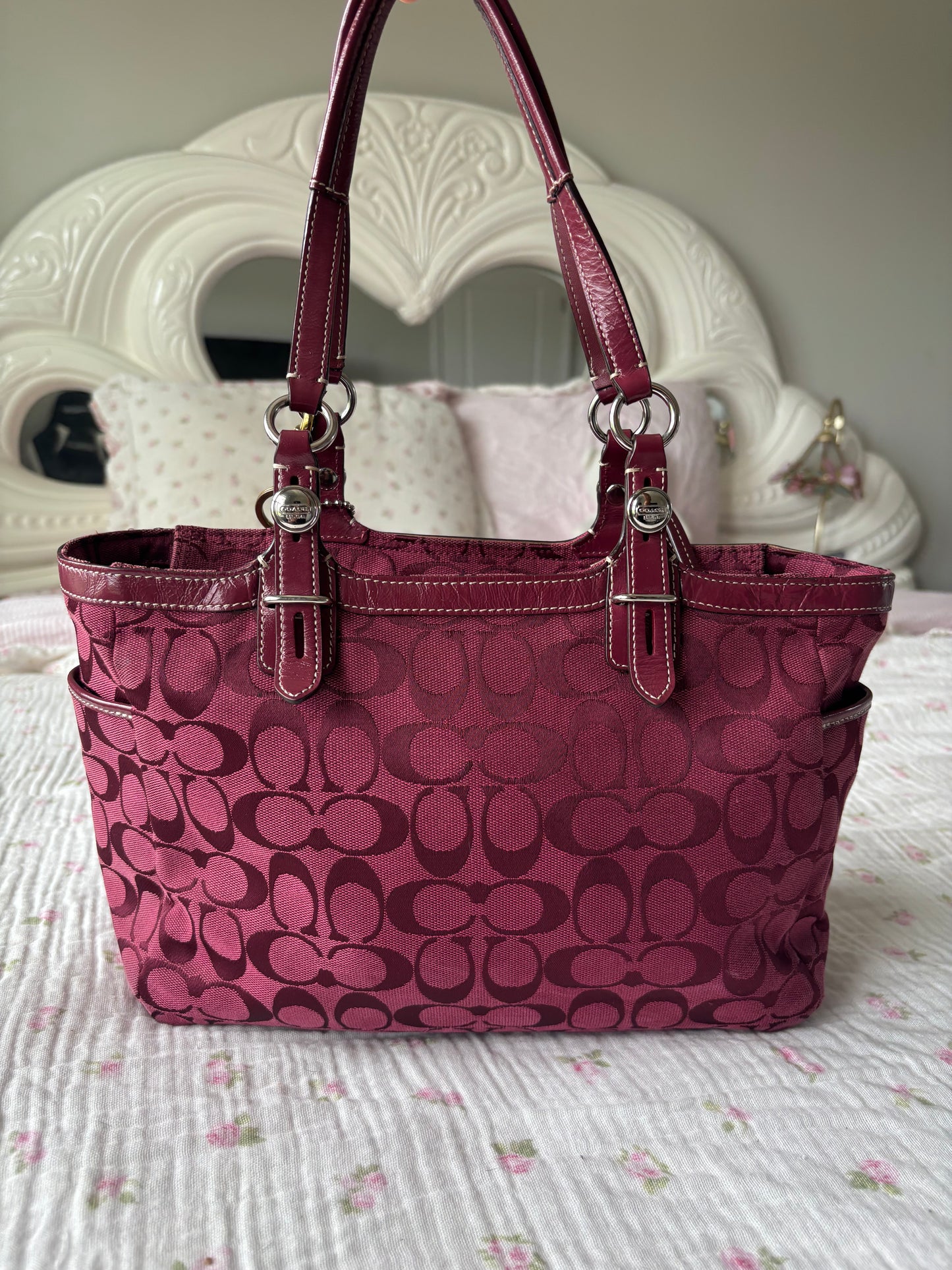 Burgandy coach mongram tote bag